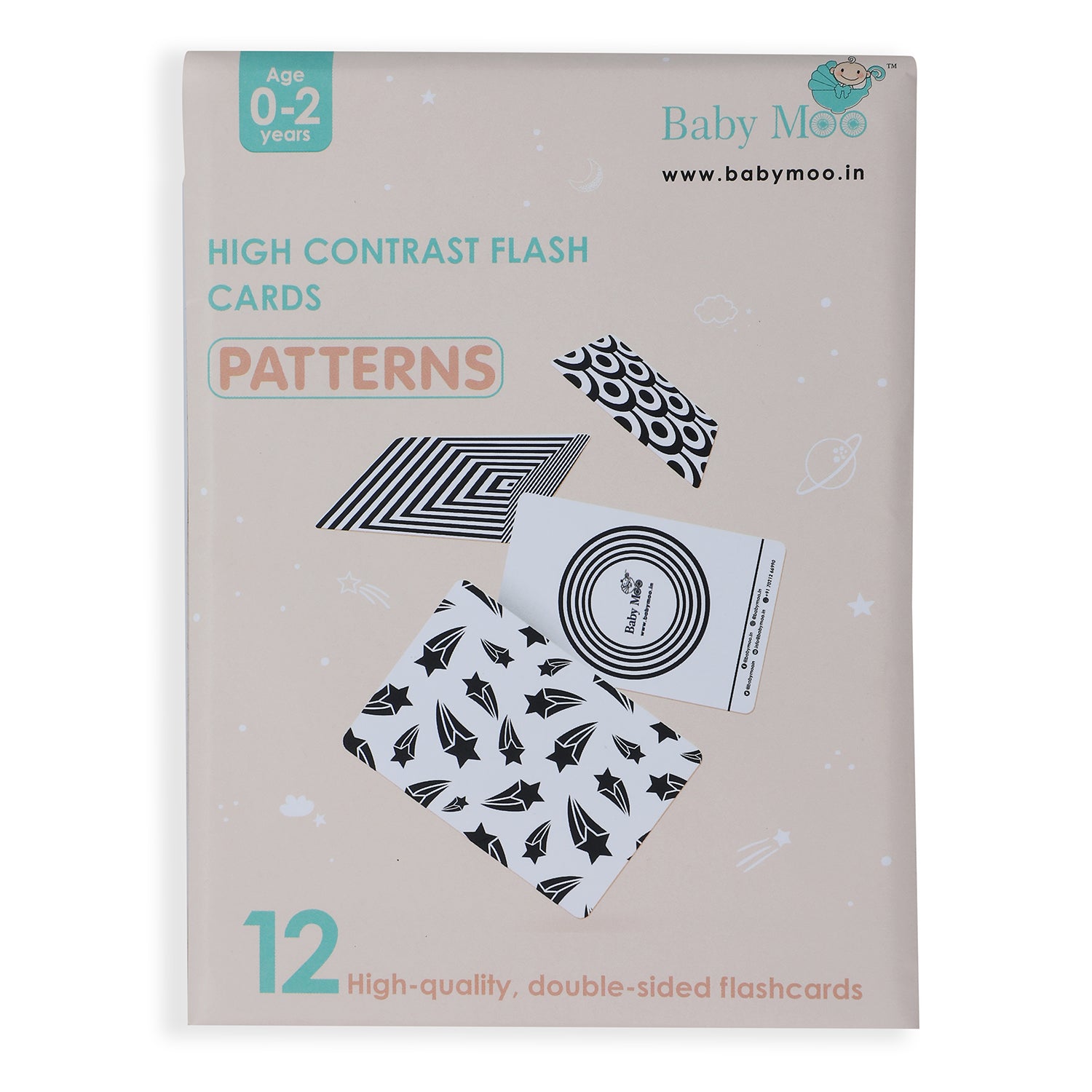 Baby Moo High Contrast Flash Cards Pack of 12 - Patterns - Baby Moo