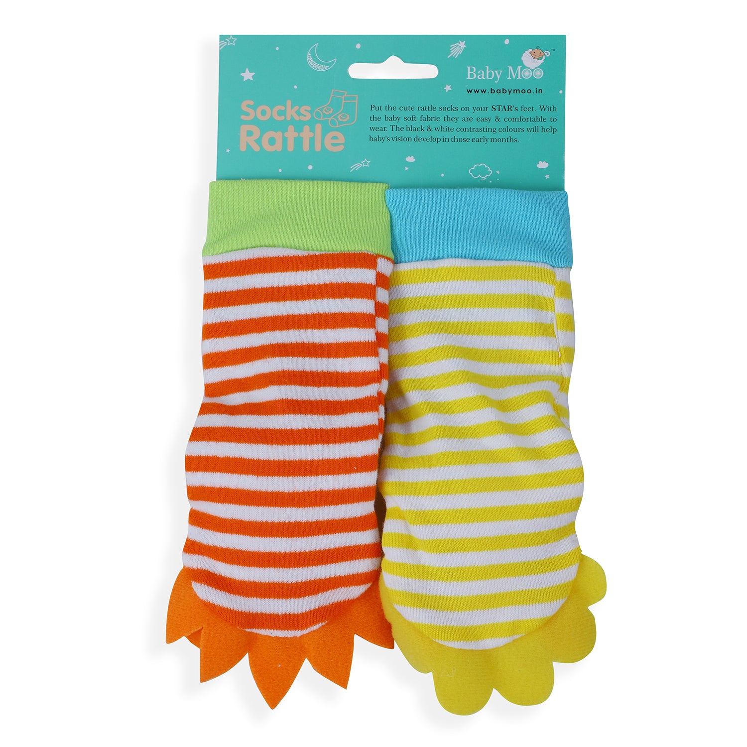 Wild Cats Yellow And Orange Set of 2 Socks Rattle - Baby Moo