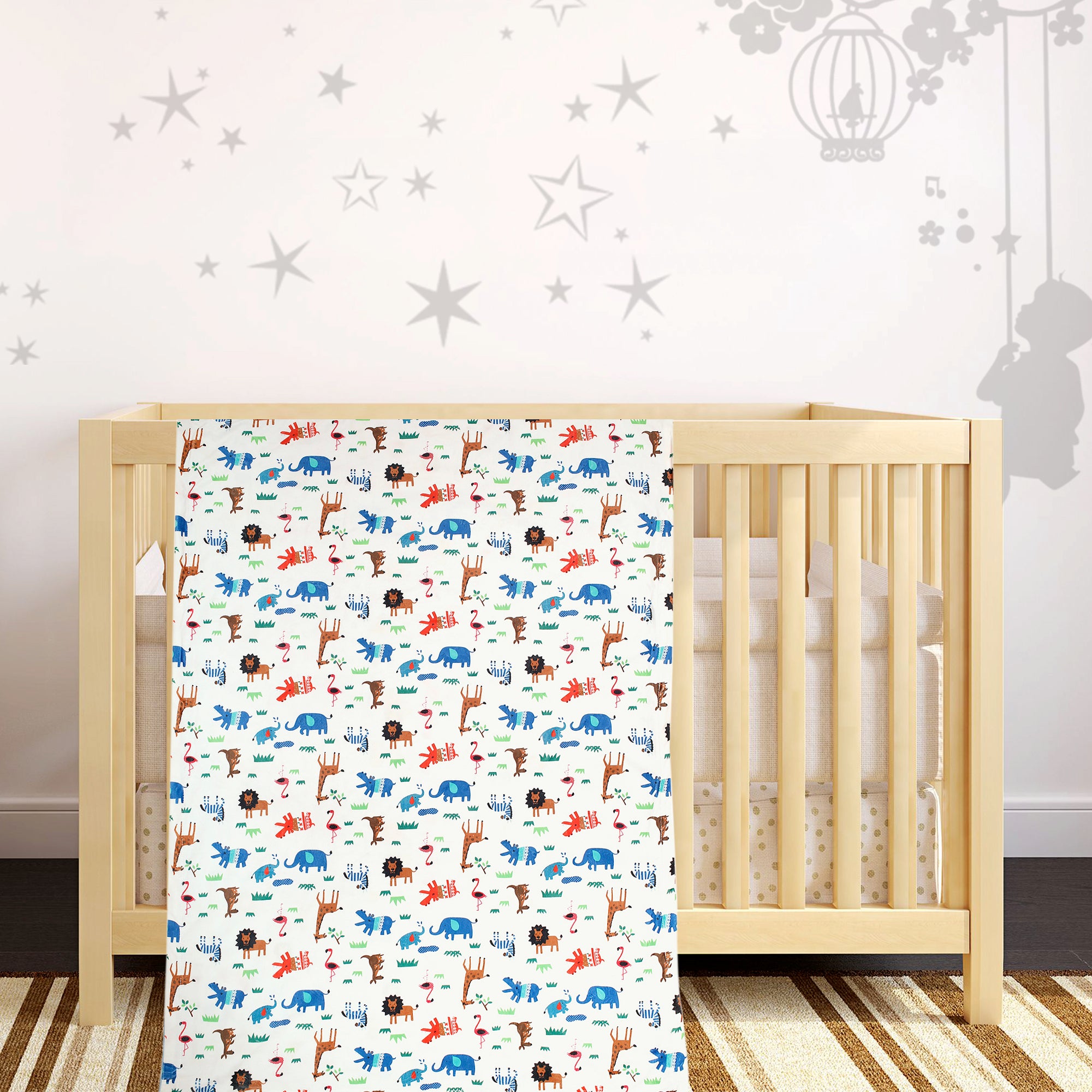 Animals And Grass Blue Blanket - Baby Moo