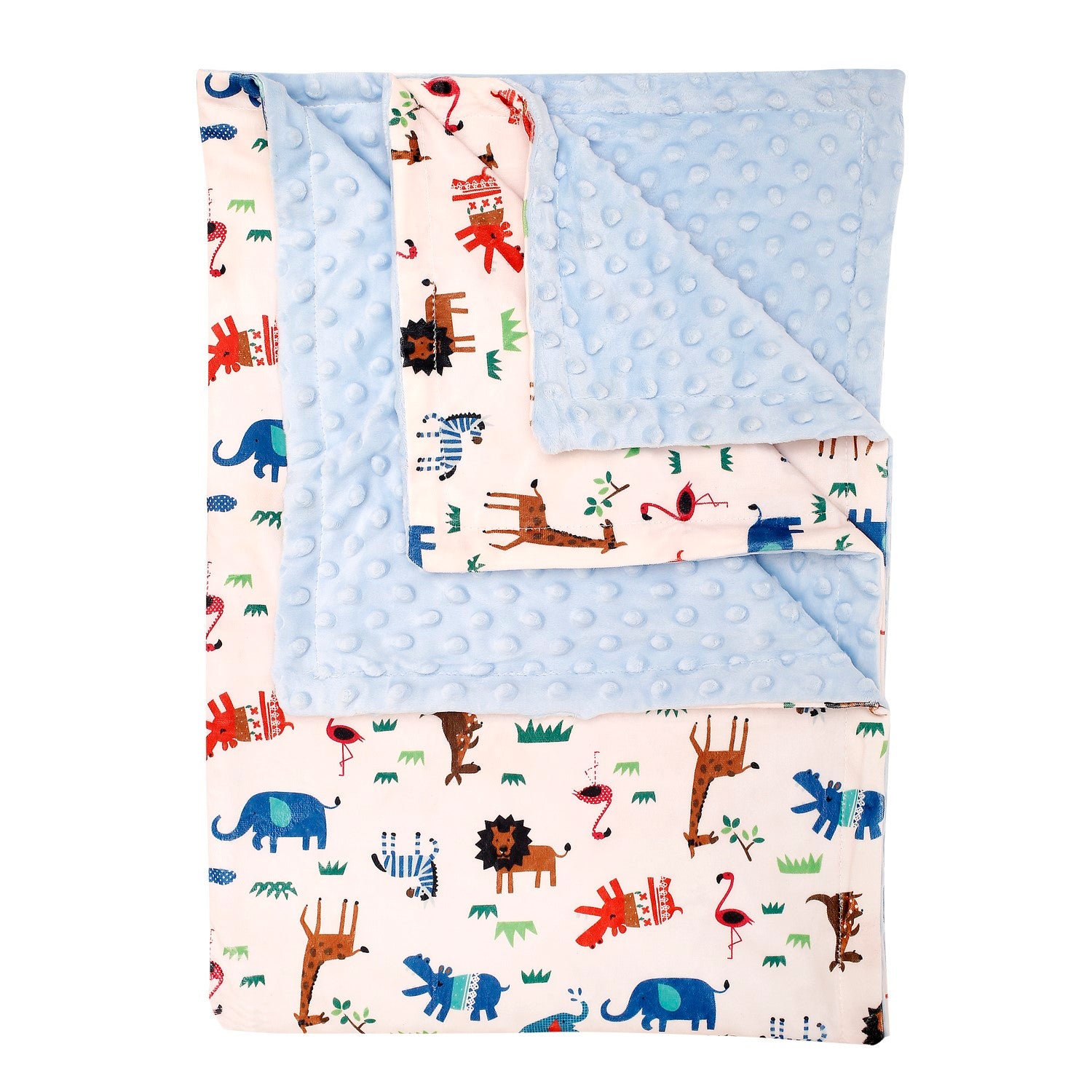 Animals And Grass Blue Blanket - Baby Moo