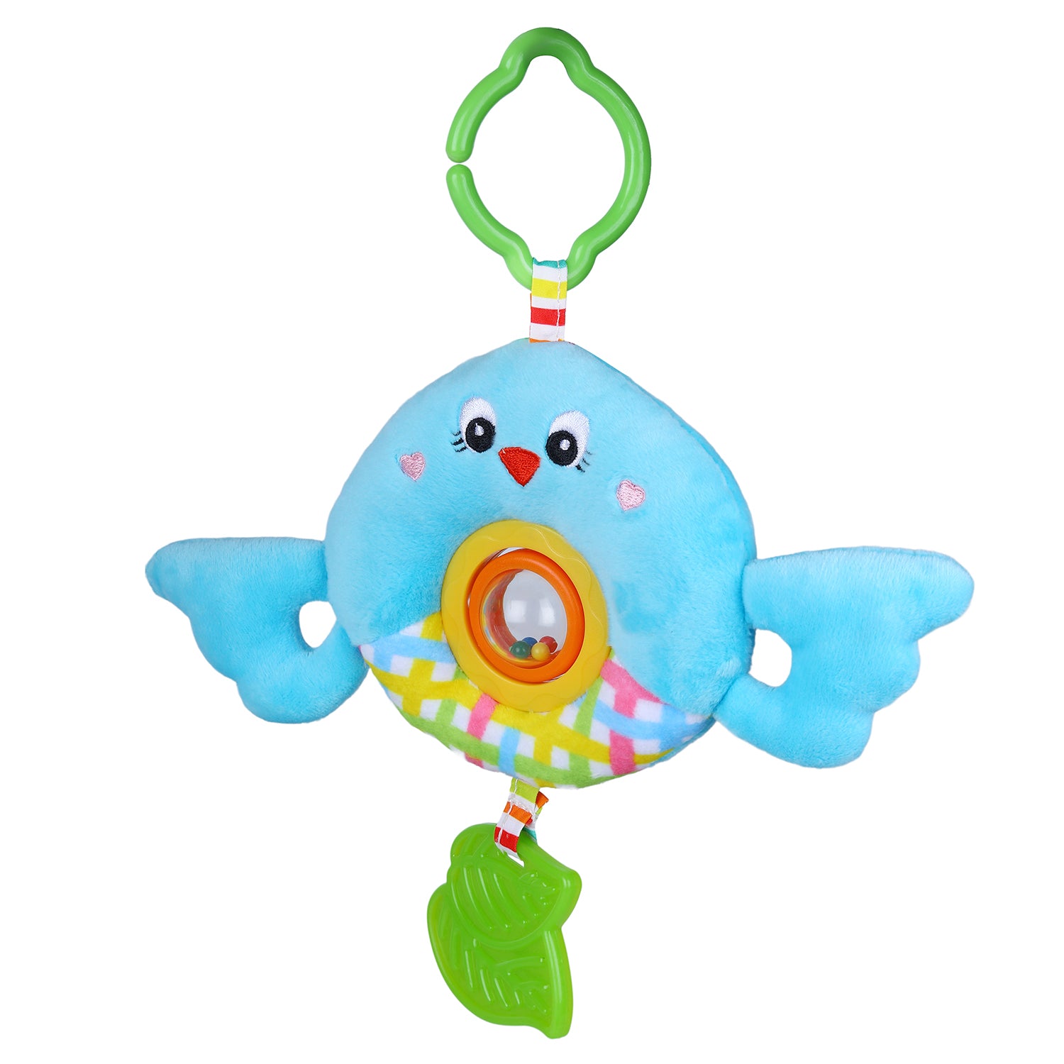 Bird Stroller Crib Hanging Plush Rattle Toy With Teether - Blue - Baby Moo