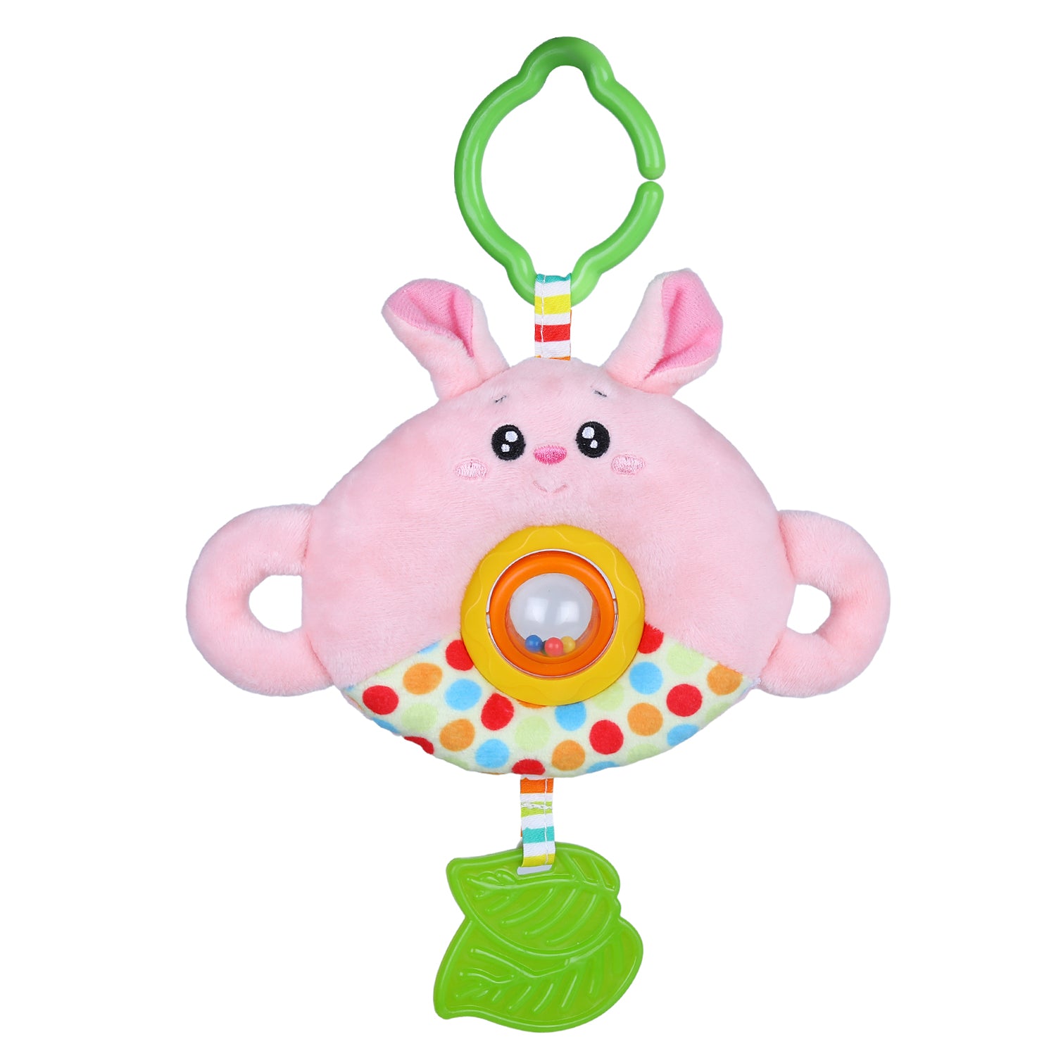 Bunny Stroller Crib Hanging Plush Rattle Toy With Teether - Pink - Baby Moo