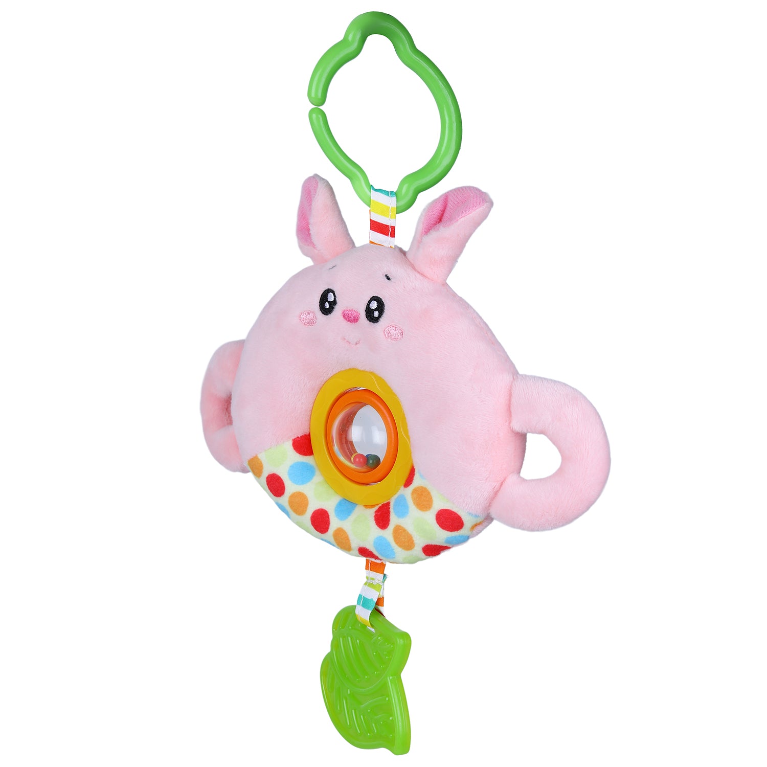 Bunny Stroller Crib Hanging Plush Rattle Toy With Teether - Pink - Baby Moo