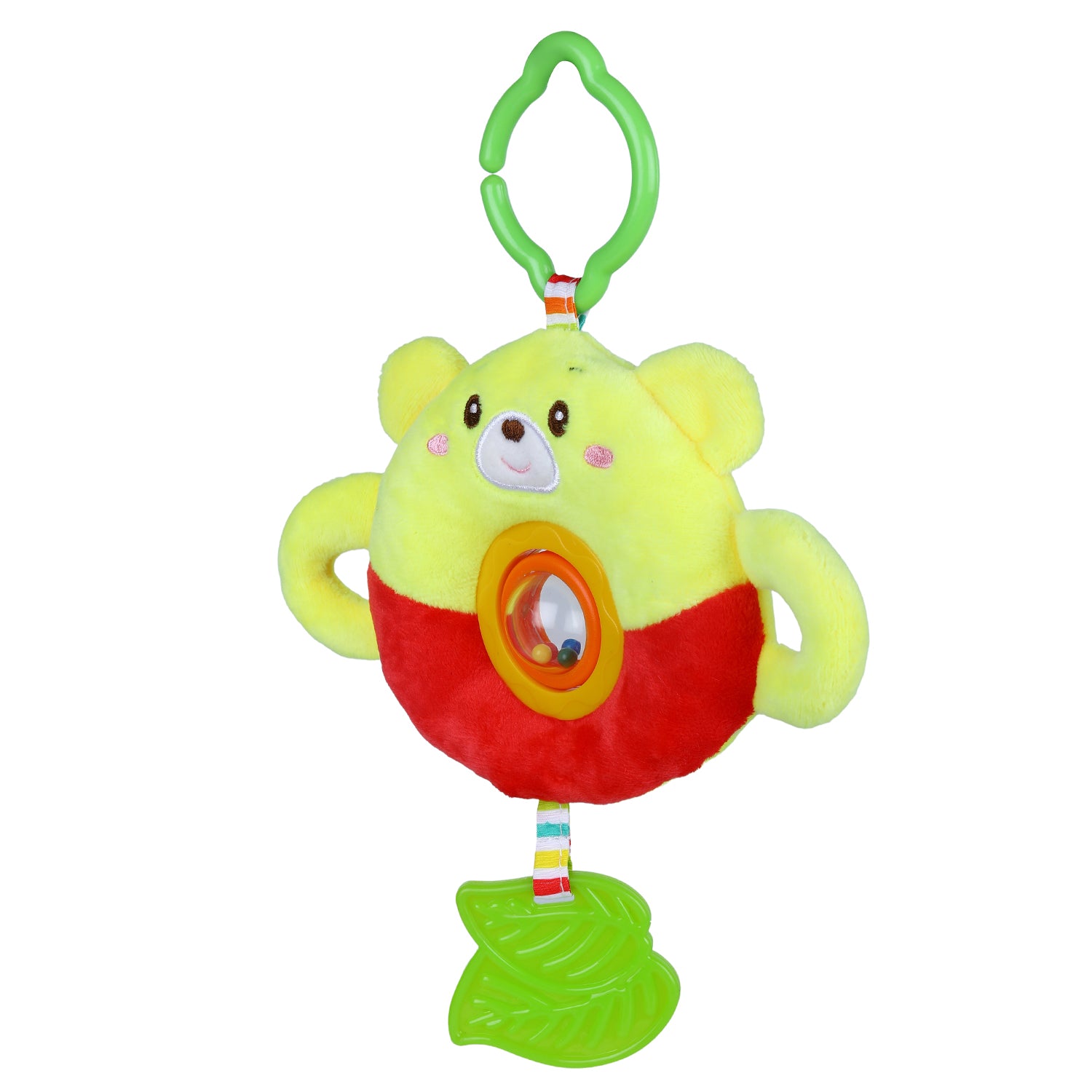 Bear Stroller Crib Hanging Plush Rattle Toy With Teether - Yellow