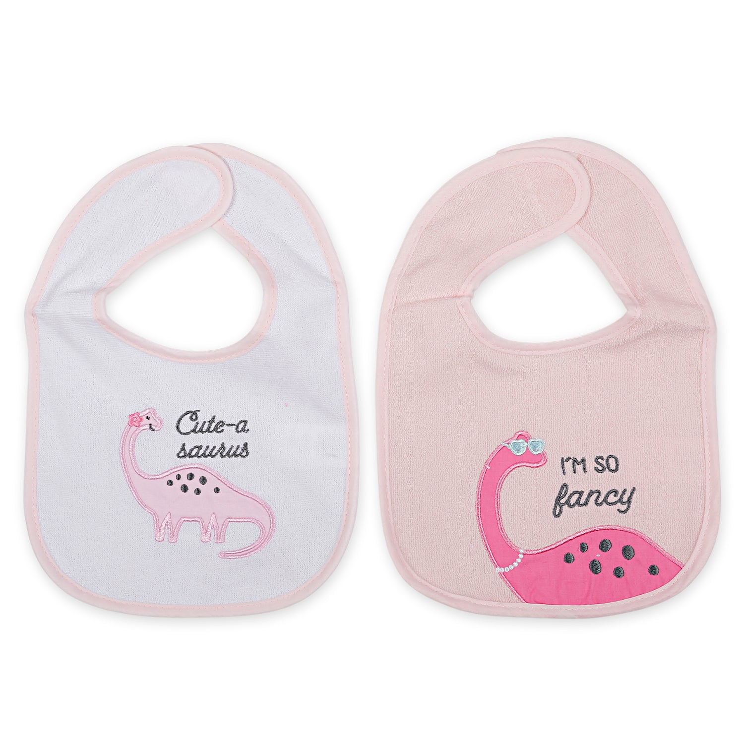 Feeding Bibs Pack Of 4 I'm So Fancy Dino White And Pink - Baby Moo
