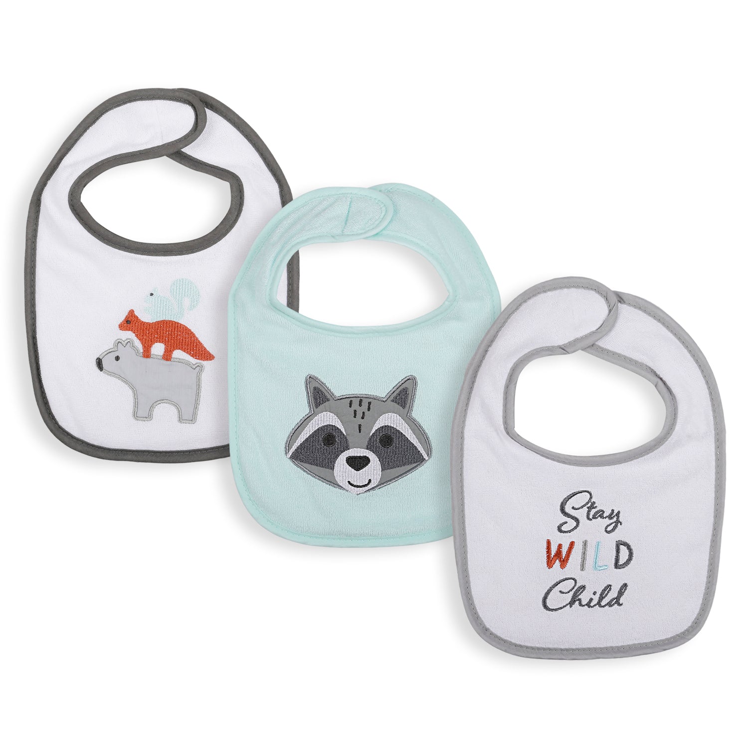 Feeding Bibs Pack Of 3 Wild Child White And Mint Green - Baby Moo