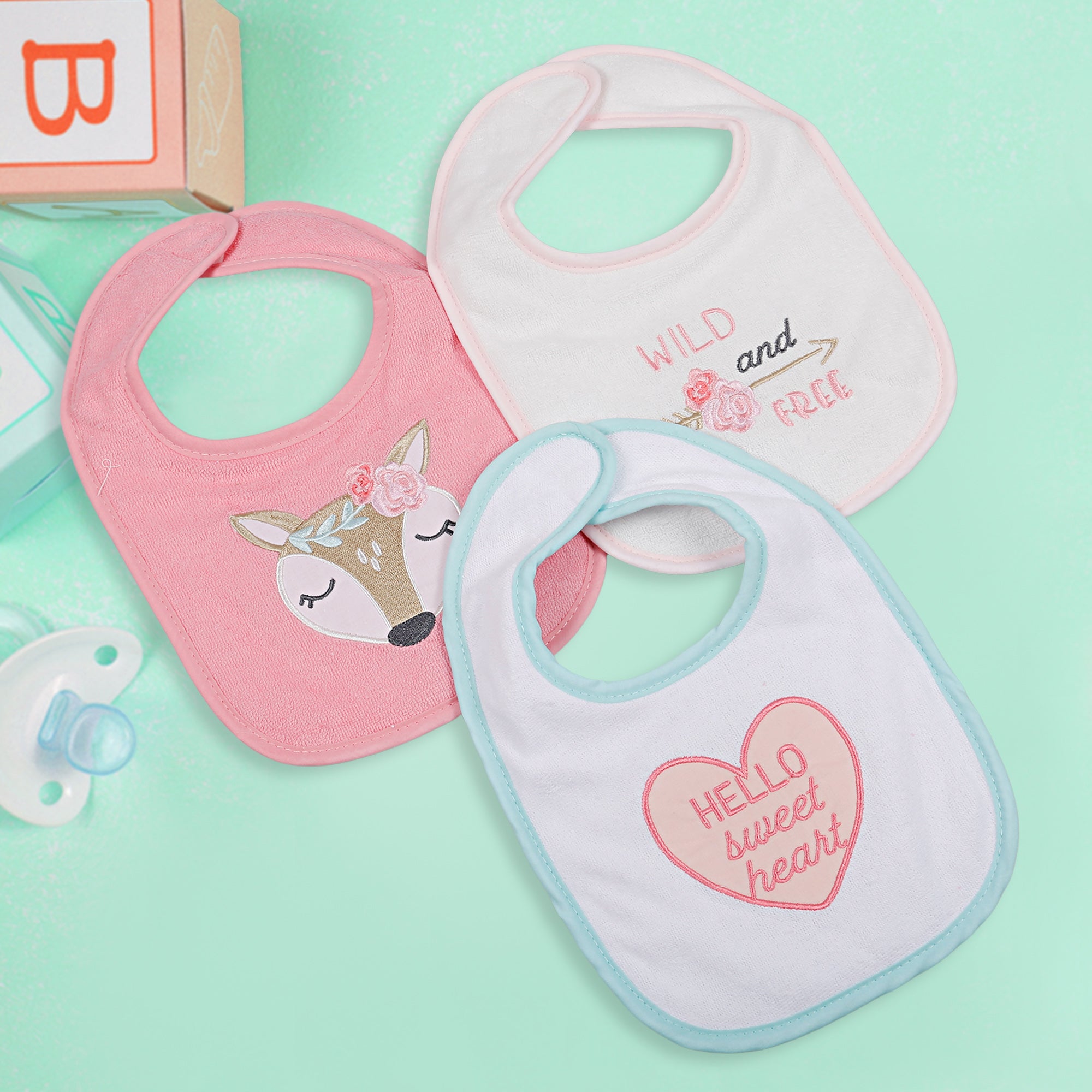 Feeding Bibs Pack Of 3 Wild And Free White And Pink