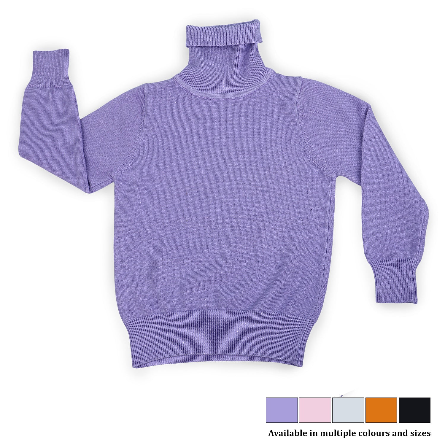 Basic Polo Neck Ribbed Premium Full Sleeves Knitted Kids Sweater - Purple - Baby Moo