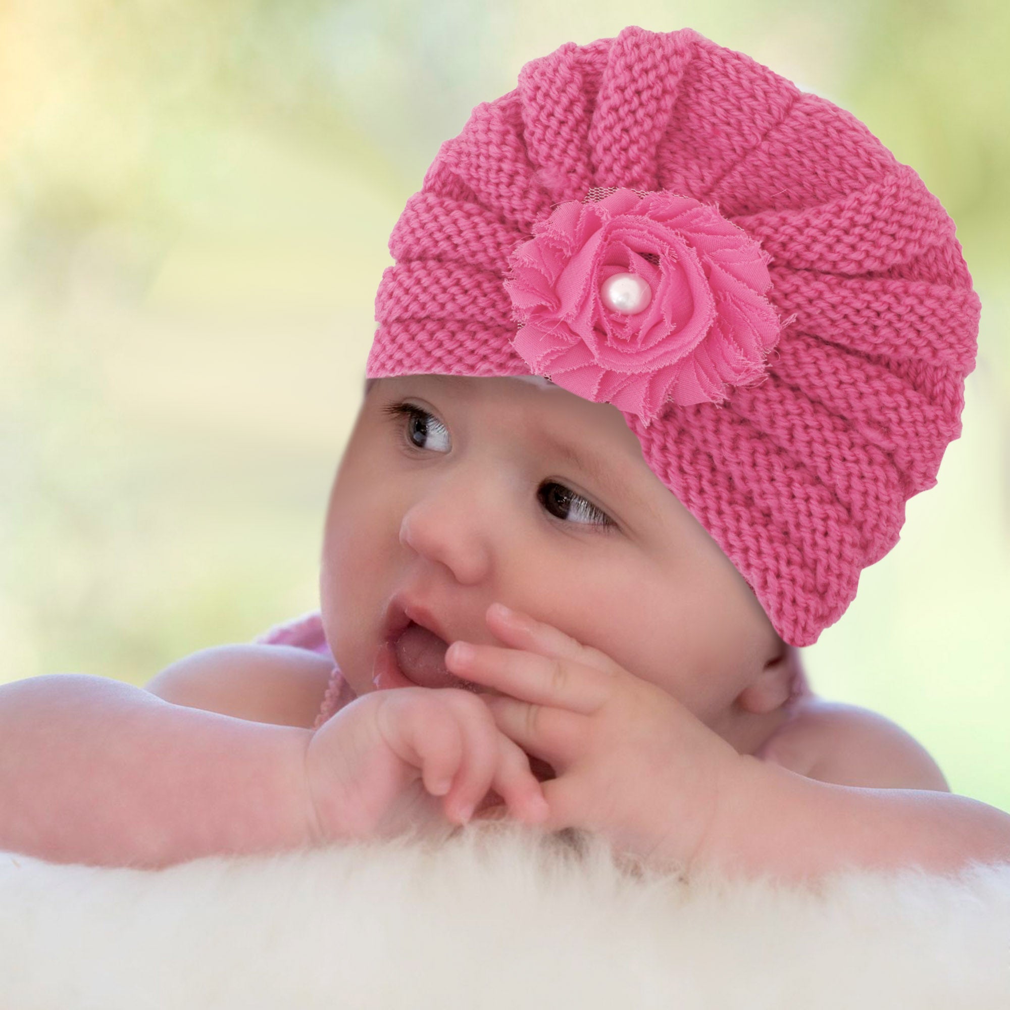 Floral Hot Pink Turban Cap - Baby Moo