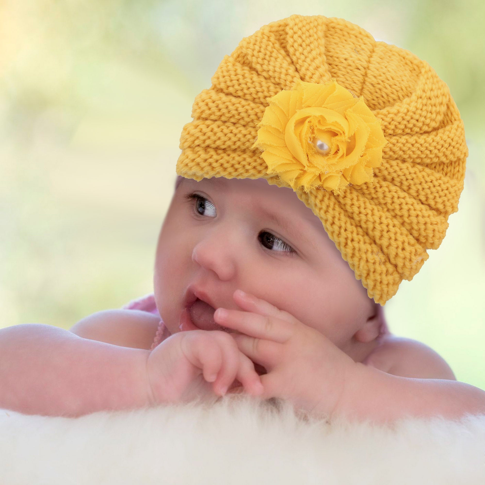Floral Yellow Turban Cap - Baby Moo