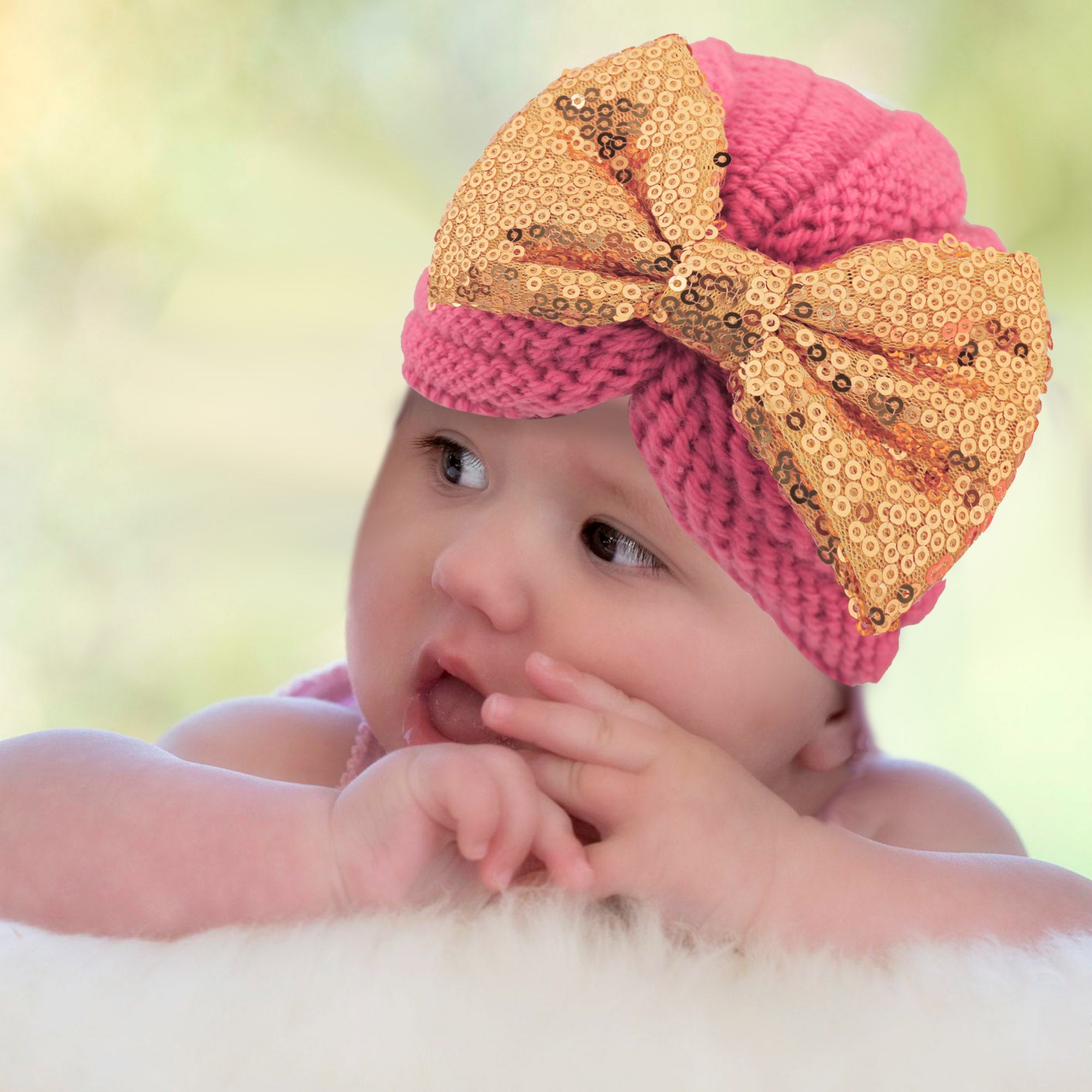 Partywear Pink And Gold Turban Cap