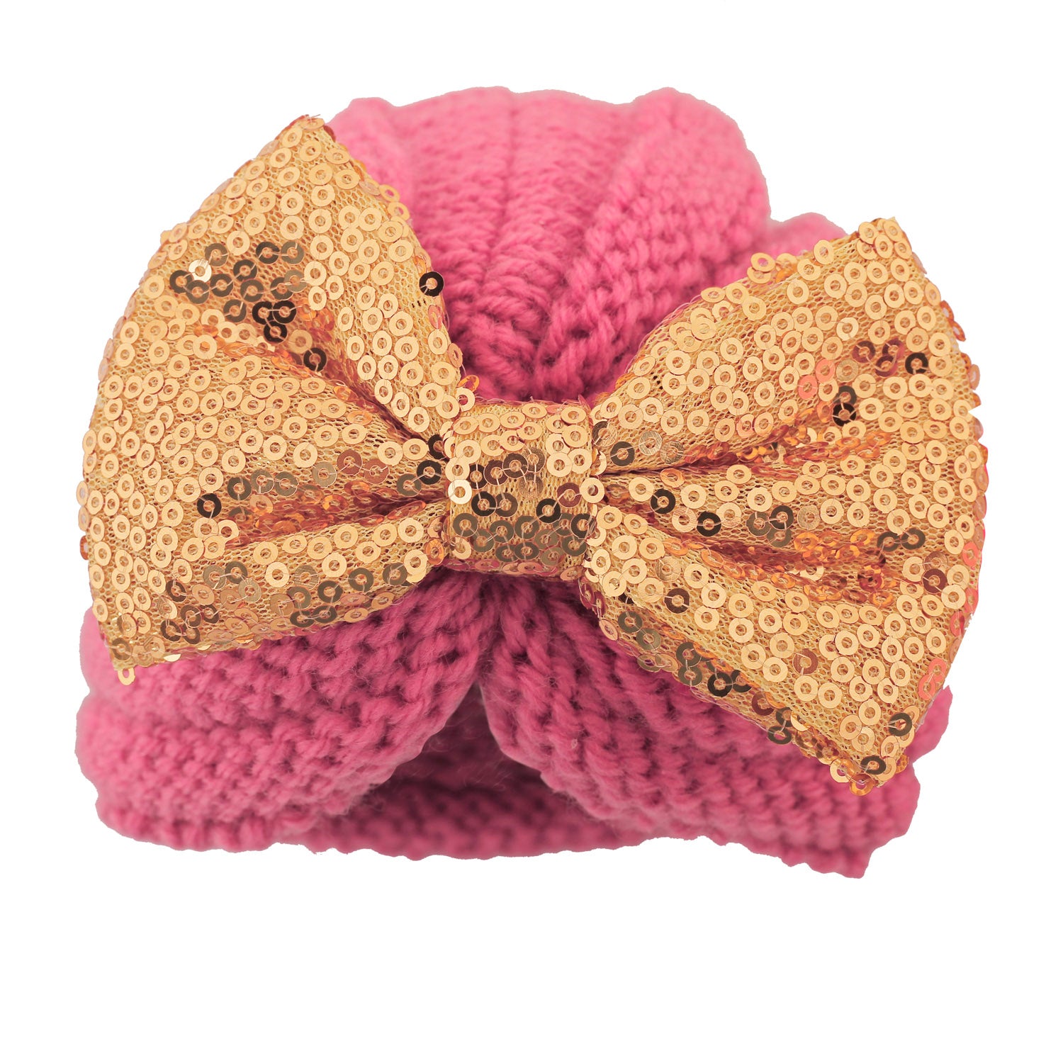 Partywear Pink And Gold Turban Cap - Baby Moo