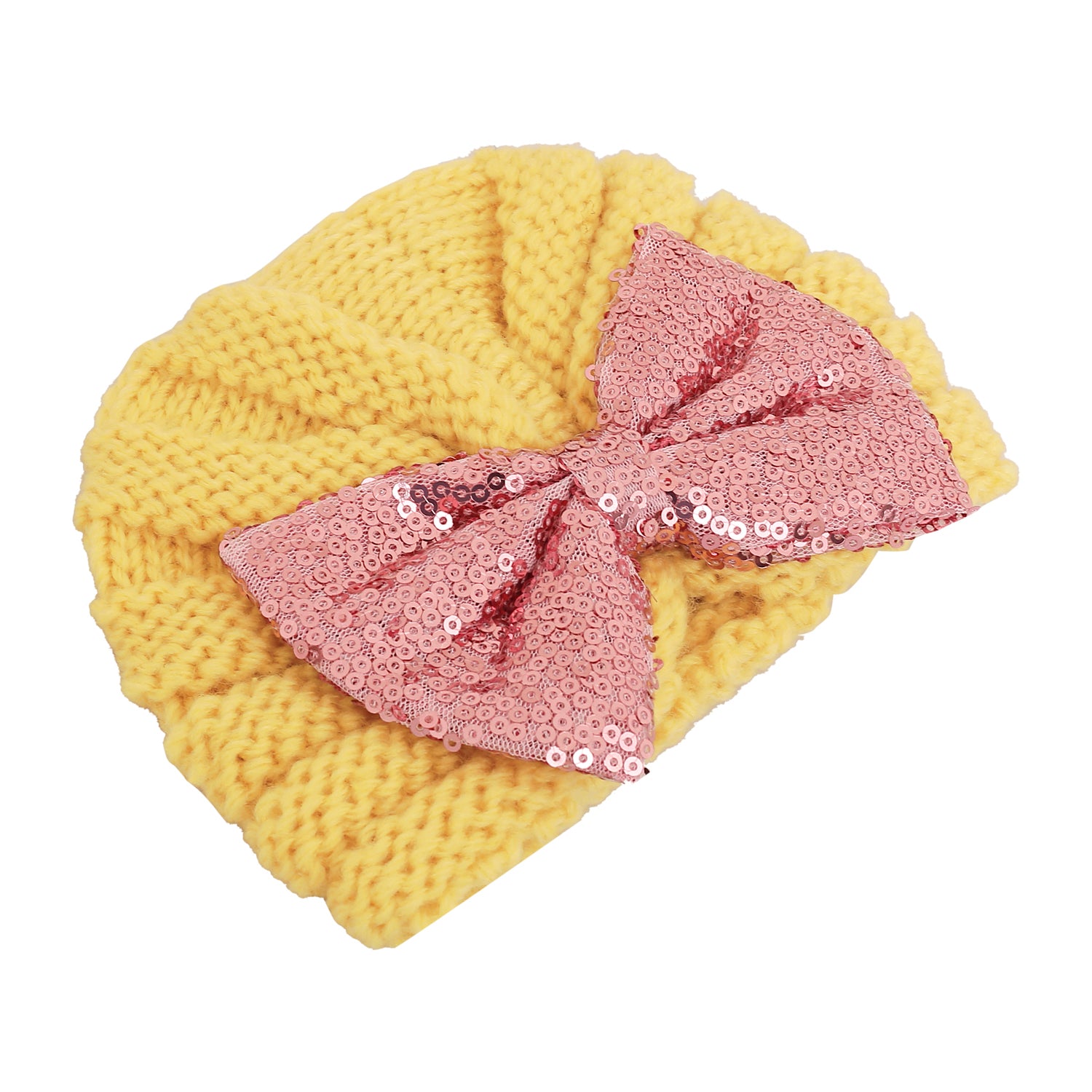 Partywear Yellow And Pink Turban Cap - Baby Moo
