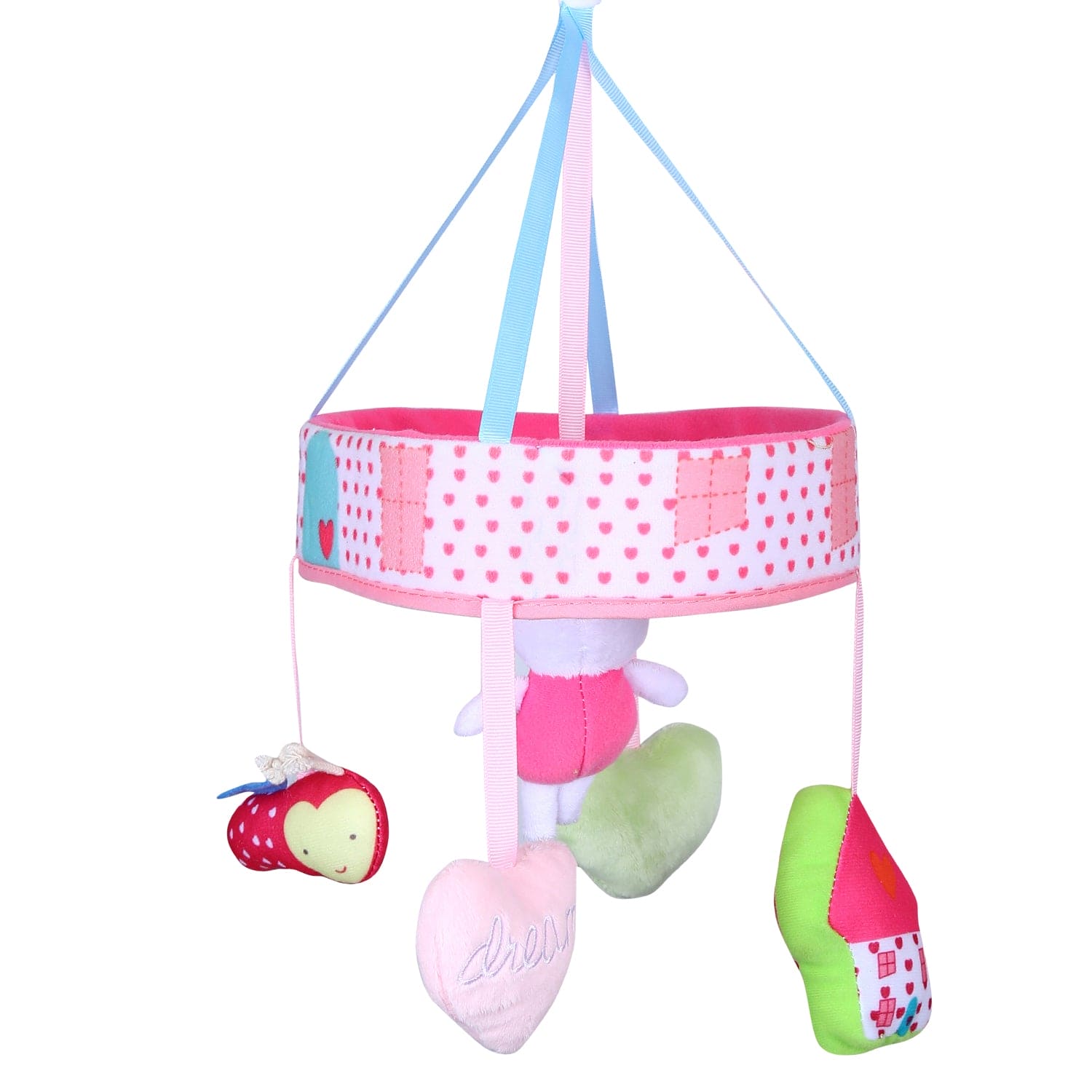 Rabbit Premium Musical Rotating Cot Mobile With Hanging Rattle Toys - Pink - Baby Moo