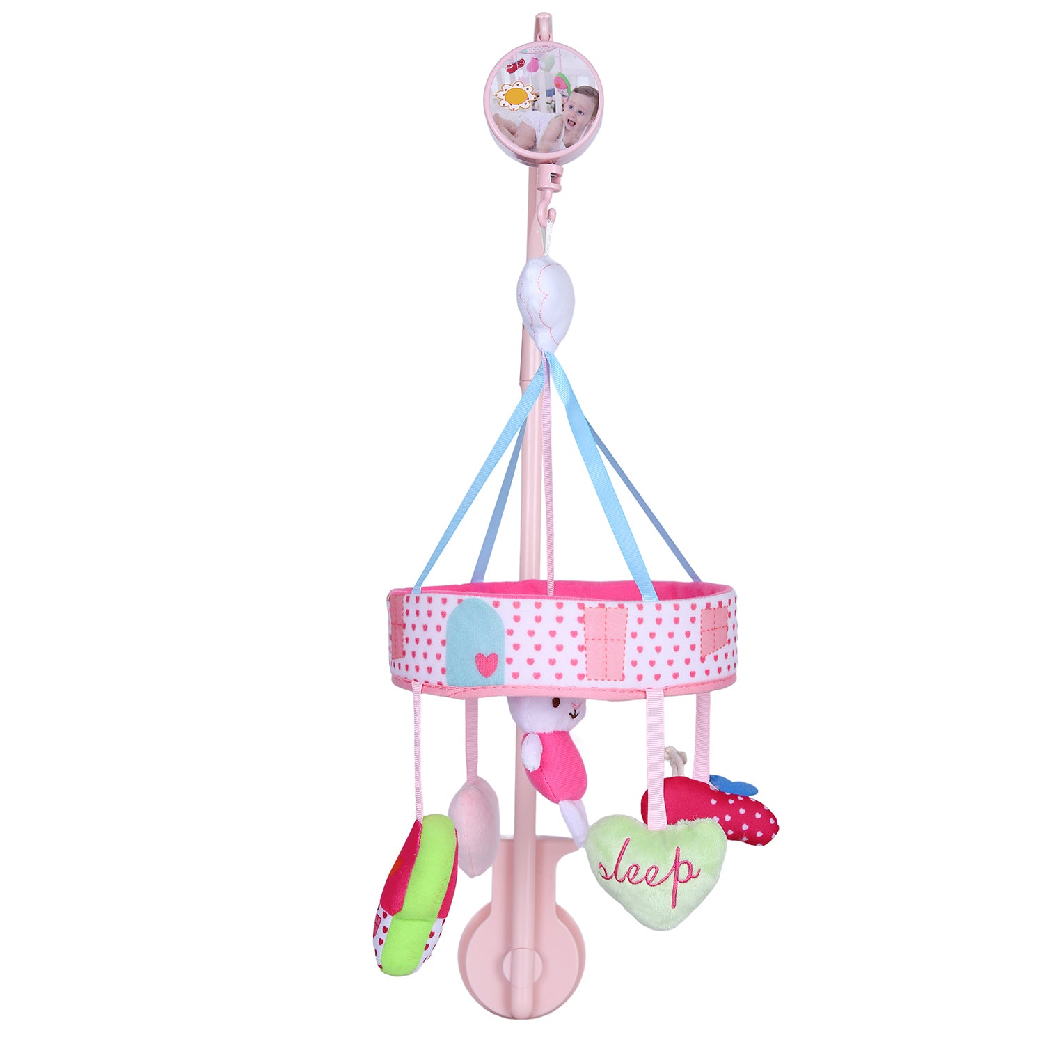 Rabbit Premium Musical Rotating Cot Mobile With Hanging Rattle Toys - Pink - Baby Moo