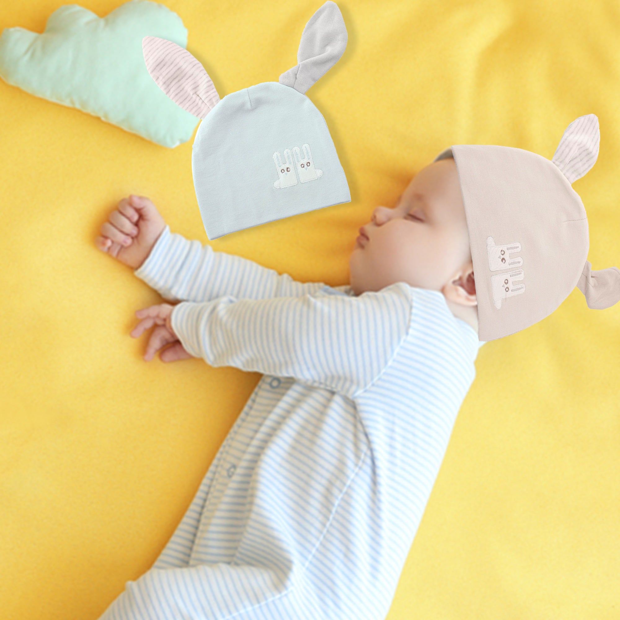 Big Bunny Ears Blue And Cream 2 Pk Cap - Baby Moo