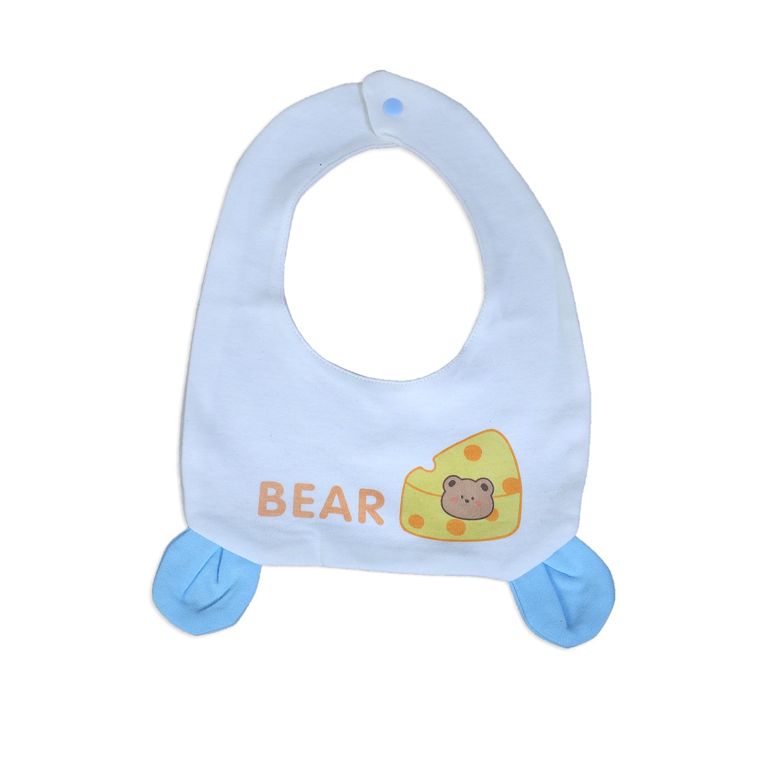 Cute Bear Full Sleeves One-Piece Body Suit With Snap Buttons Tie Knot And Matching Bib - Blue - Baby Moo