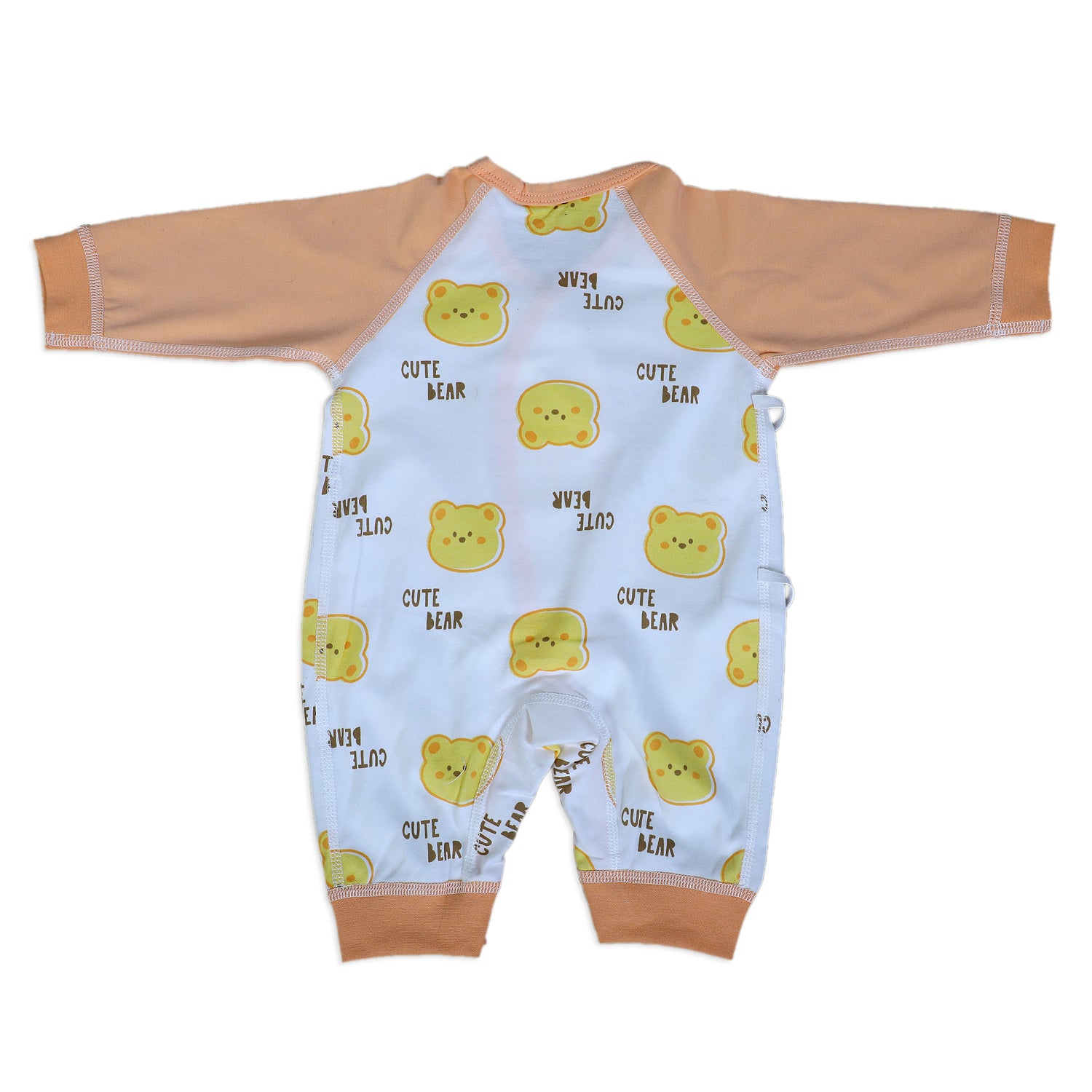 Cute Bear Full Sleeves One-Piece Body Suit With Snap Buttons Tie Knot And Matching Bib - Orange - Baby Moo