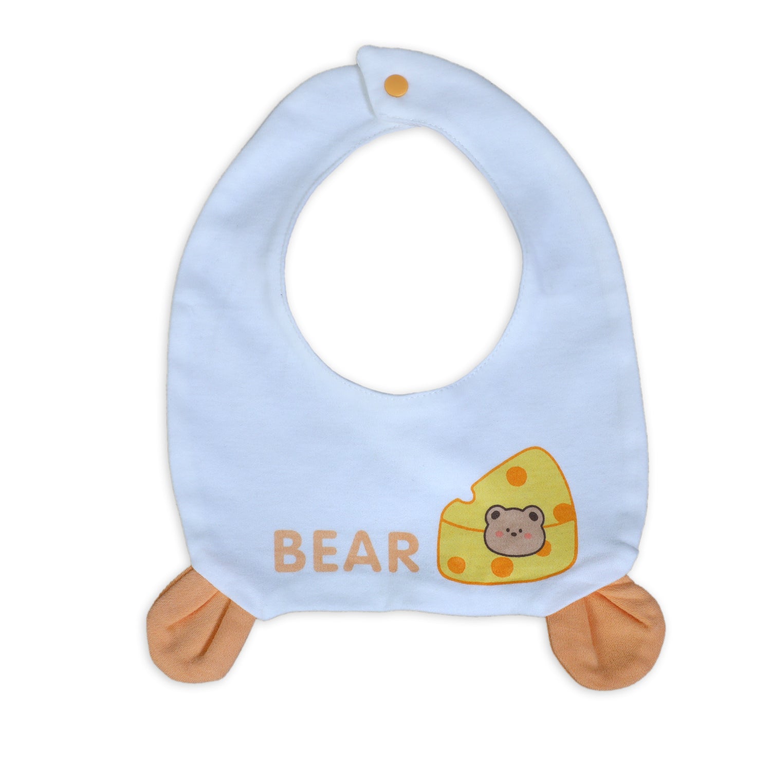 Cute Bear Full Sleeves One-Piece Body Suit With Snap Buttons Tie Knot And Matching Bib - Orange - Baby Moo