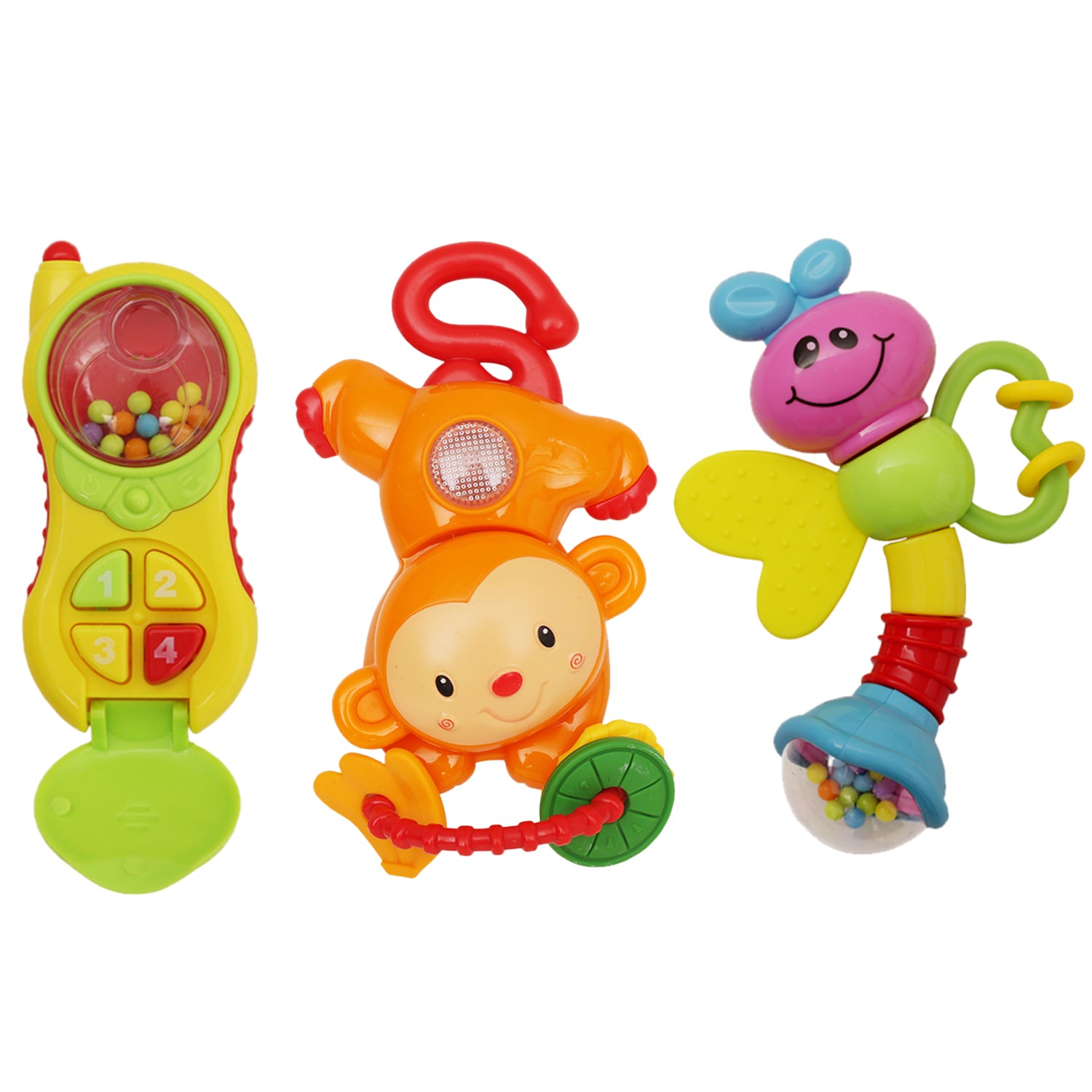 Phone Monkey And Butterfly Multicolour Set of 3 Rattle Toys - Baby Moo