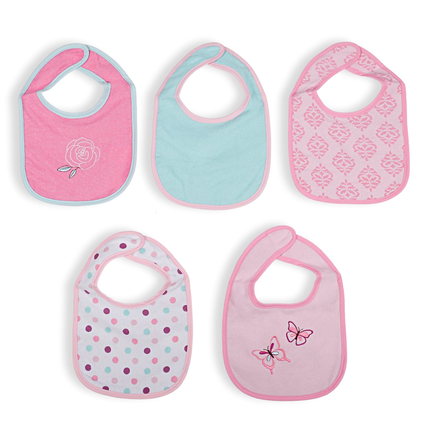 Feeding Bibs Pack Of 5 Butterfly And Polka Dots Multicolour