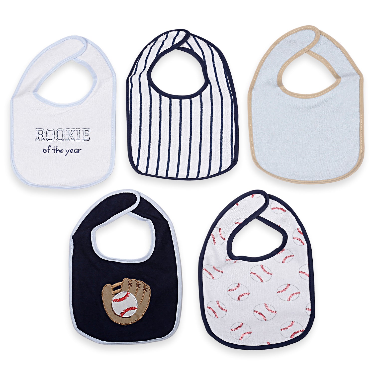Feeding Bibs Pack Of 5 Baseball Rookie Multicolour - Baby Moo