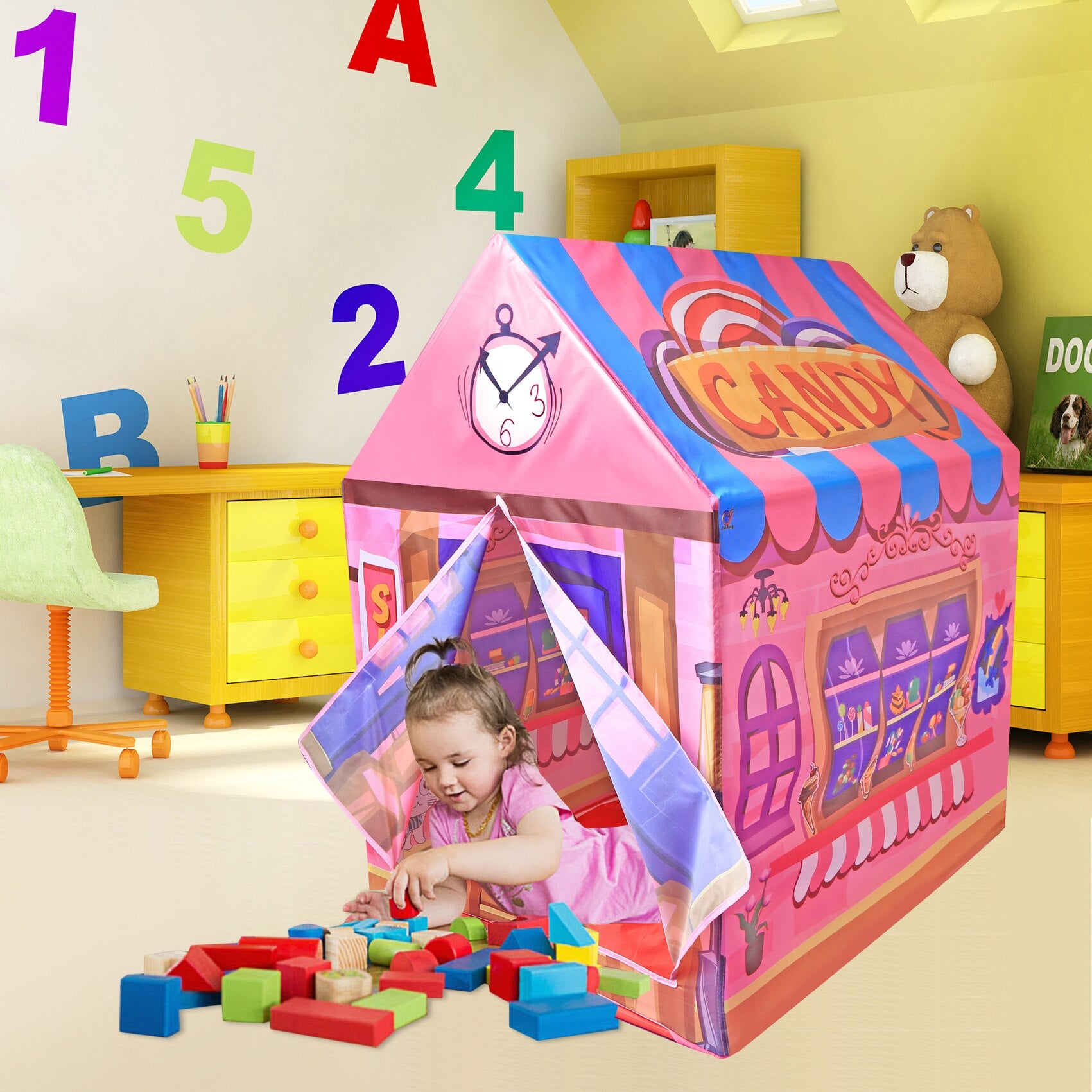 Playtime Foldable Tent House Candy Shop - Pink - Baby Moo