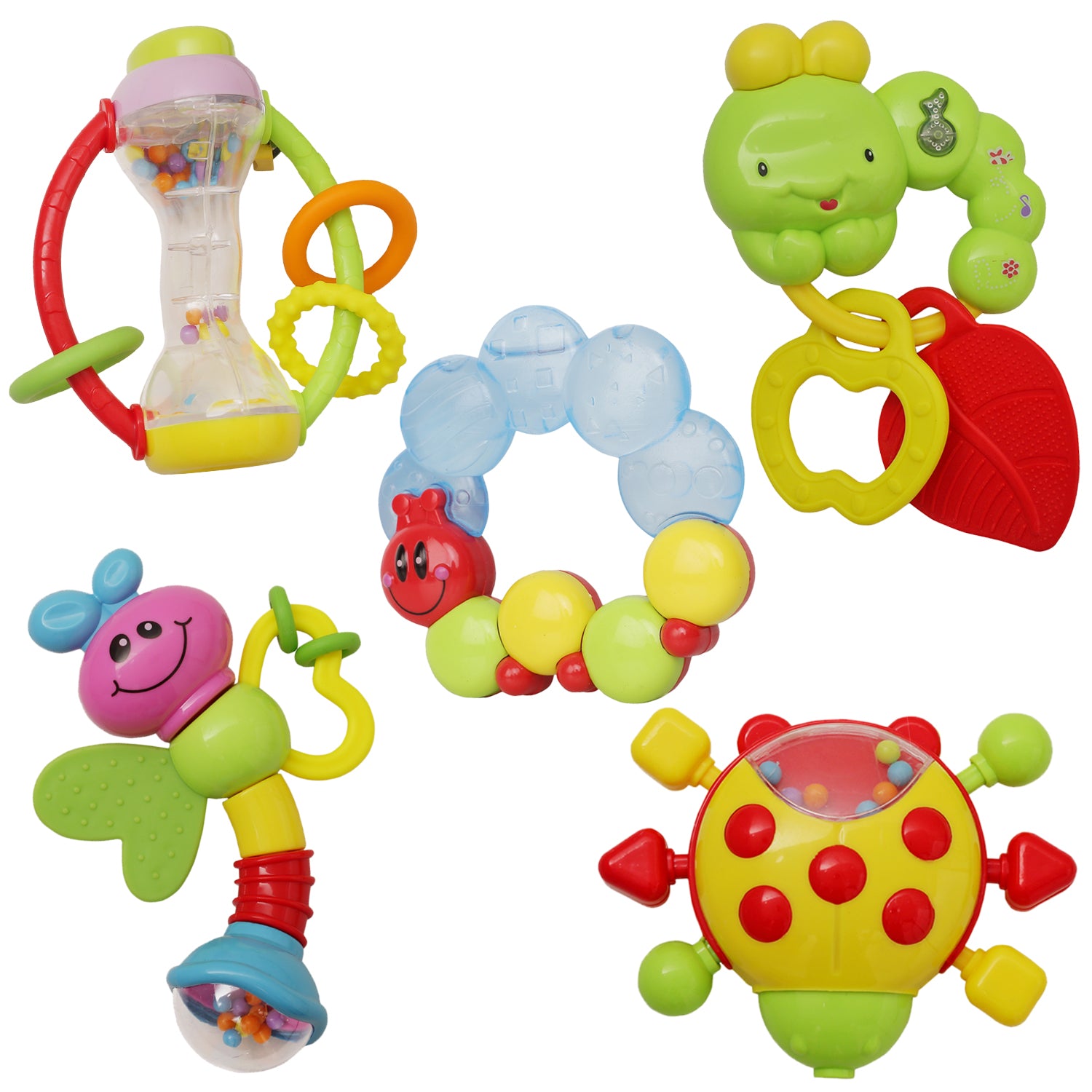 Premium Multicolour Set of 5 Musical Rattle Toys With Light