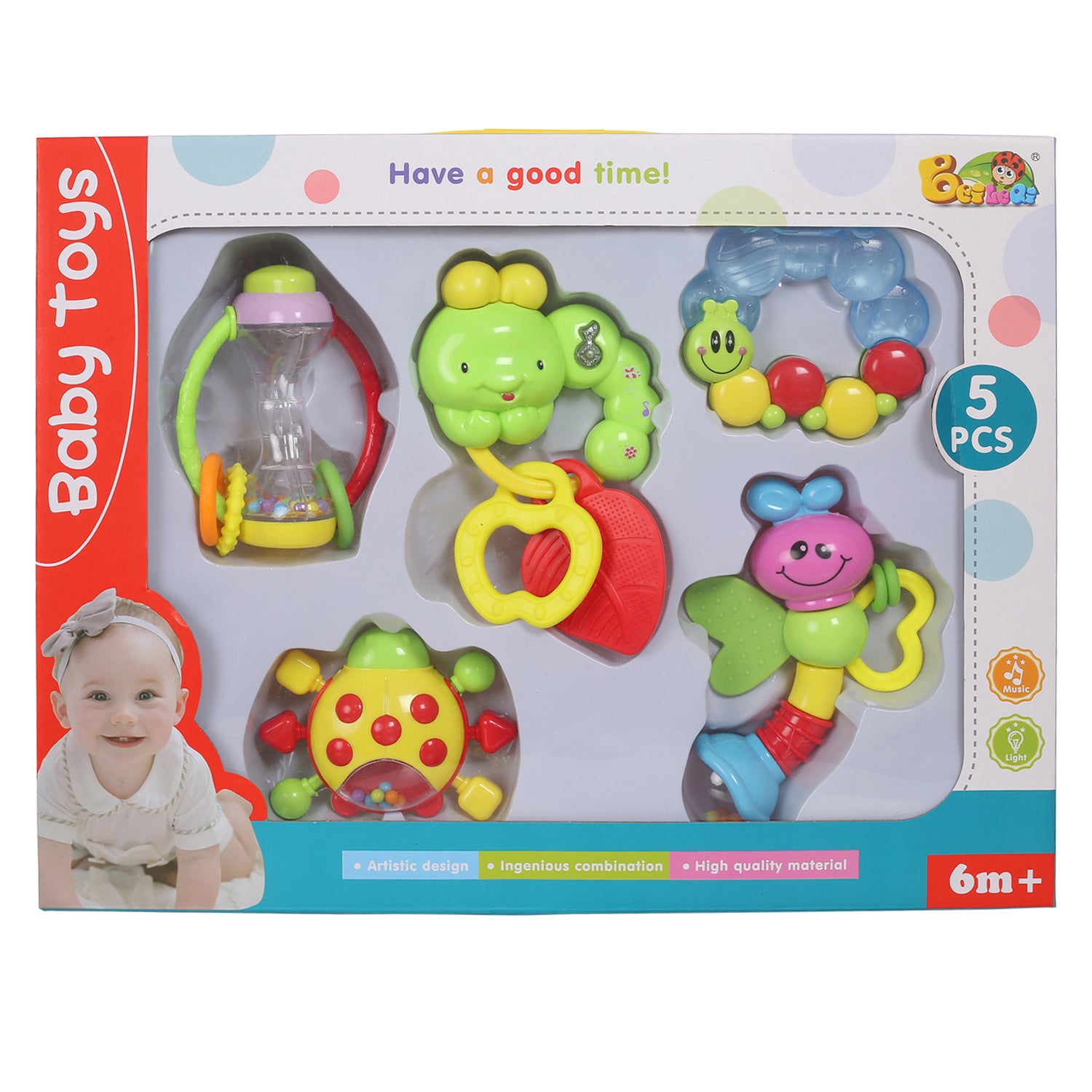 Premium Multicolour Set of 5 Musical Rattle Toys With Light