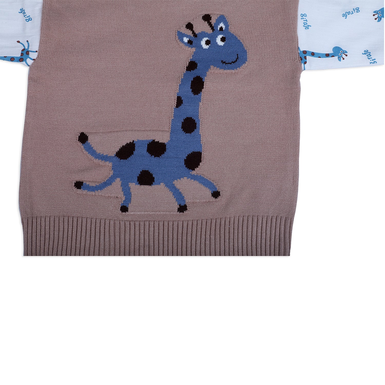 Cute Giraffe Premium Full Sleeves Knitted Sweater - Brown And White - Baby Moo