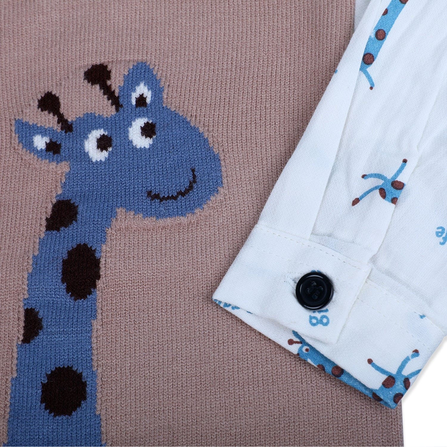 Cute Giraffe Premium Full Sleeves Knitted Sweater - Brown And White - Baby Moo