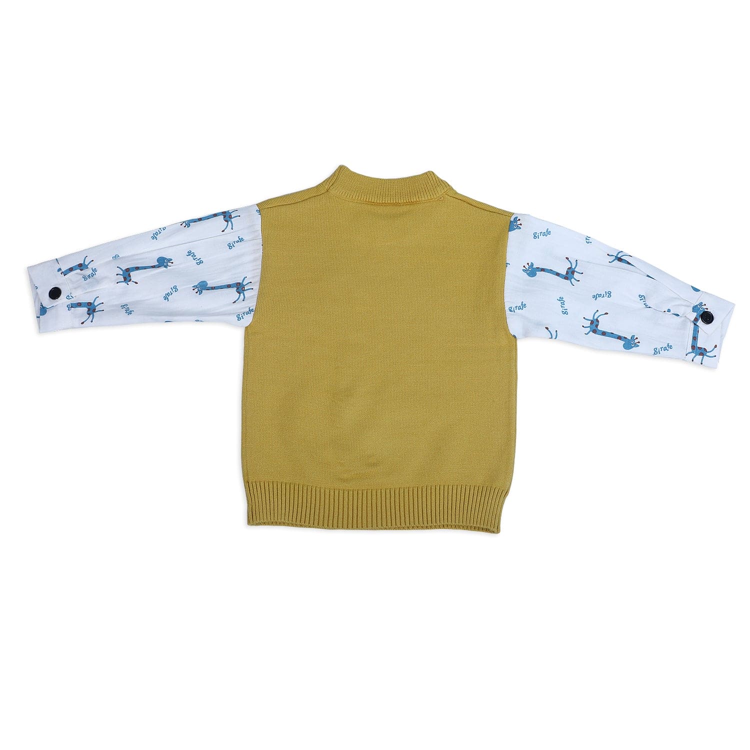 Cute Giraffe Premium Full Sleeves Knitted Sweater - Mustard And White - Baby Moo