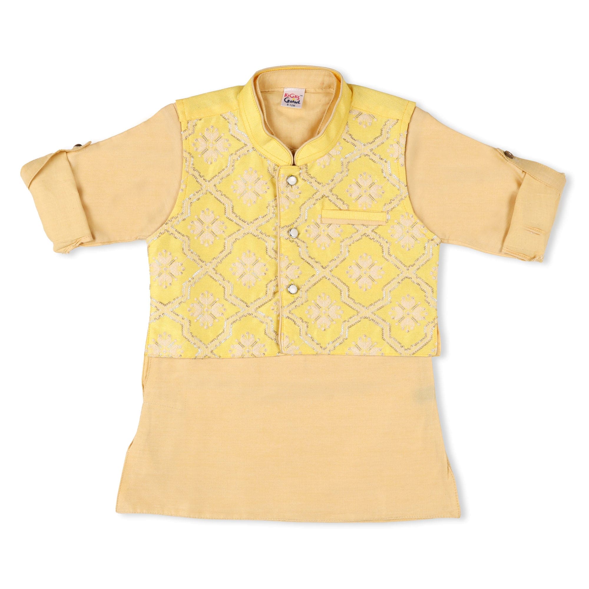 Kicks & Crawl Cream & Yellow Dhoti Kurta Set - Baby Moo