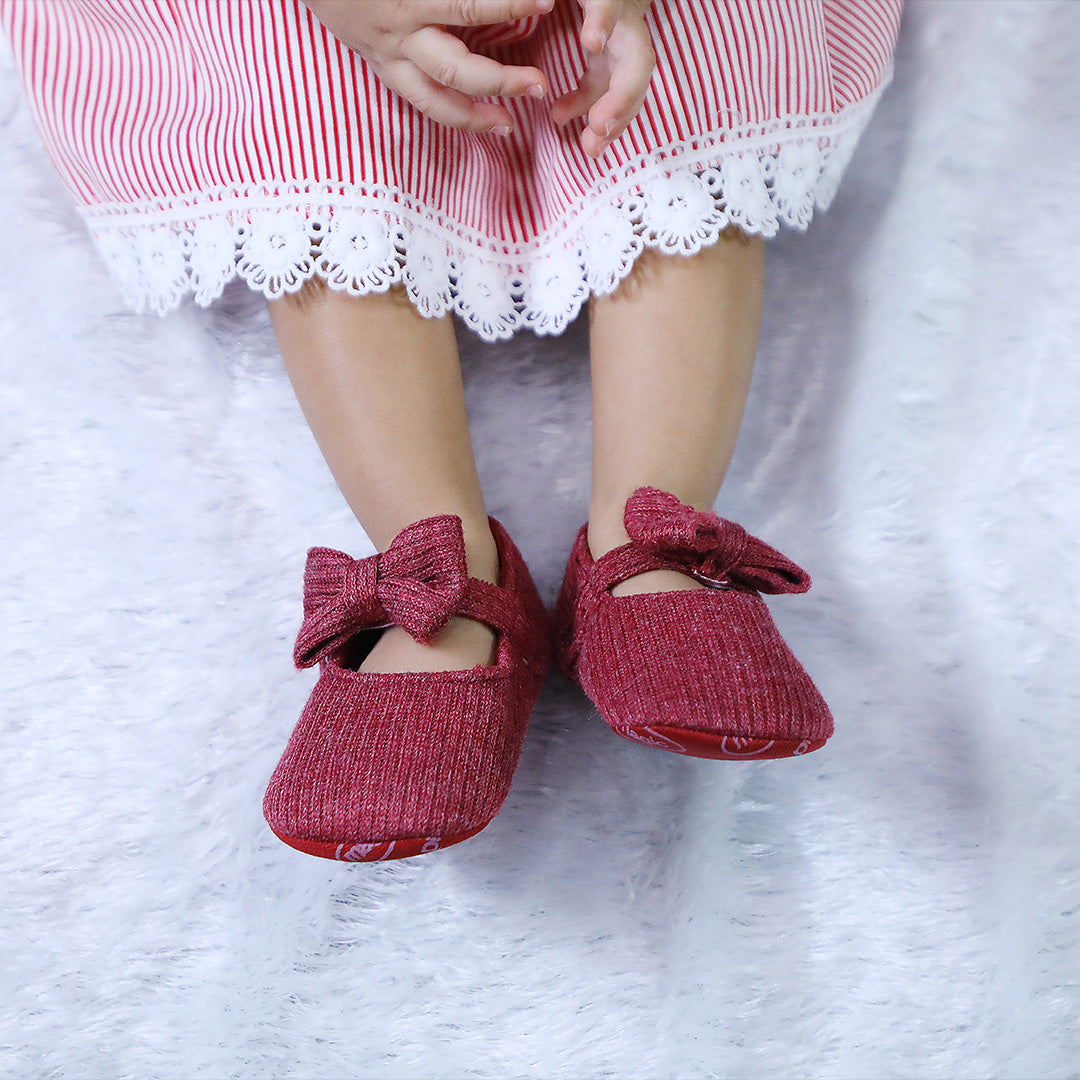 Pretty Bow Maroon Booties