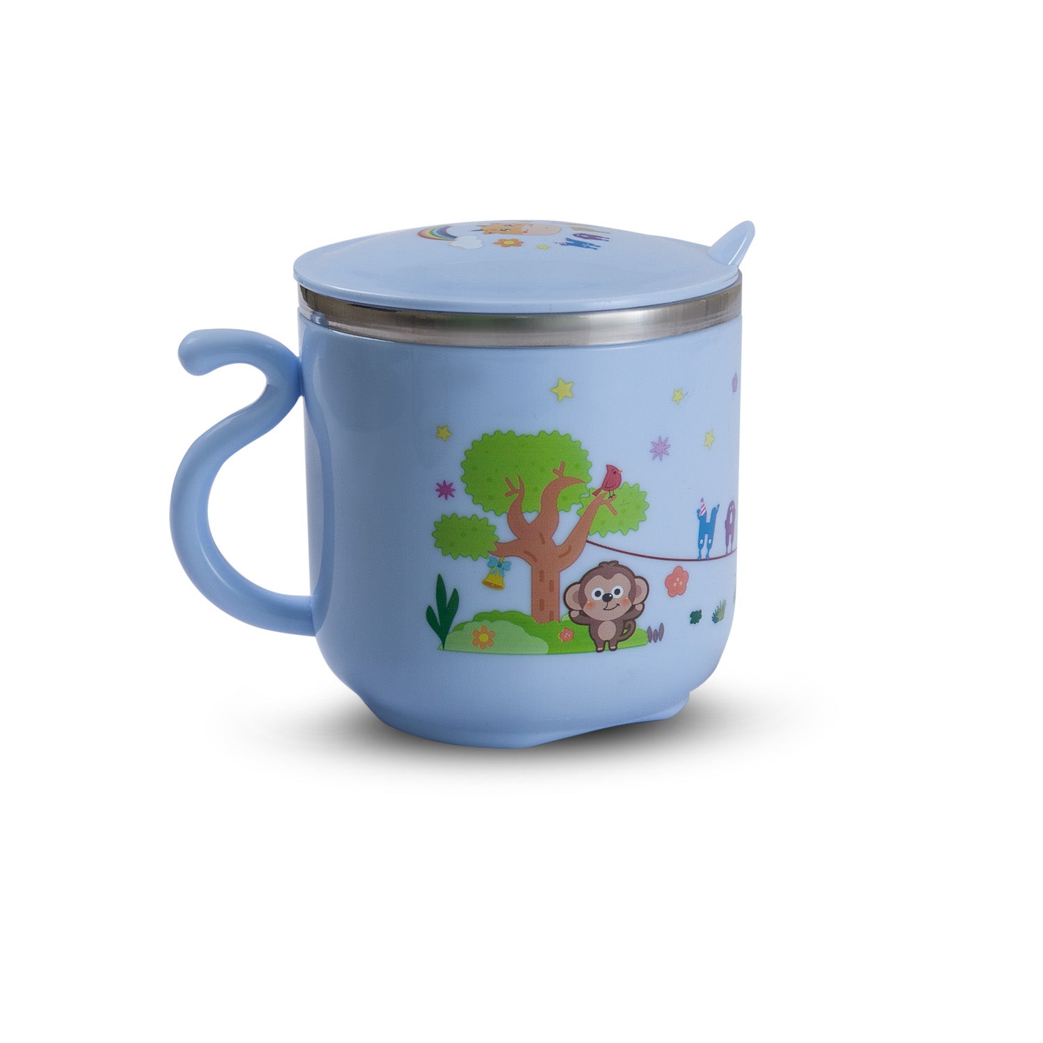 Stainless Steel Water Cup with Lid Happy Monkey - Blue - Baby Moo