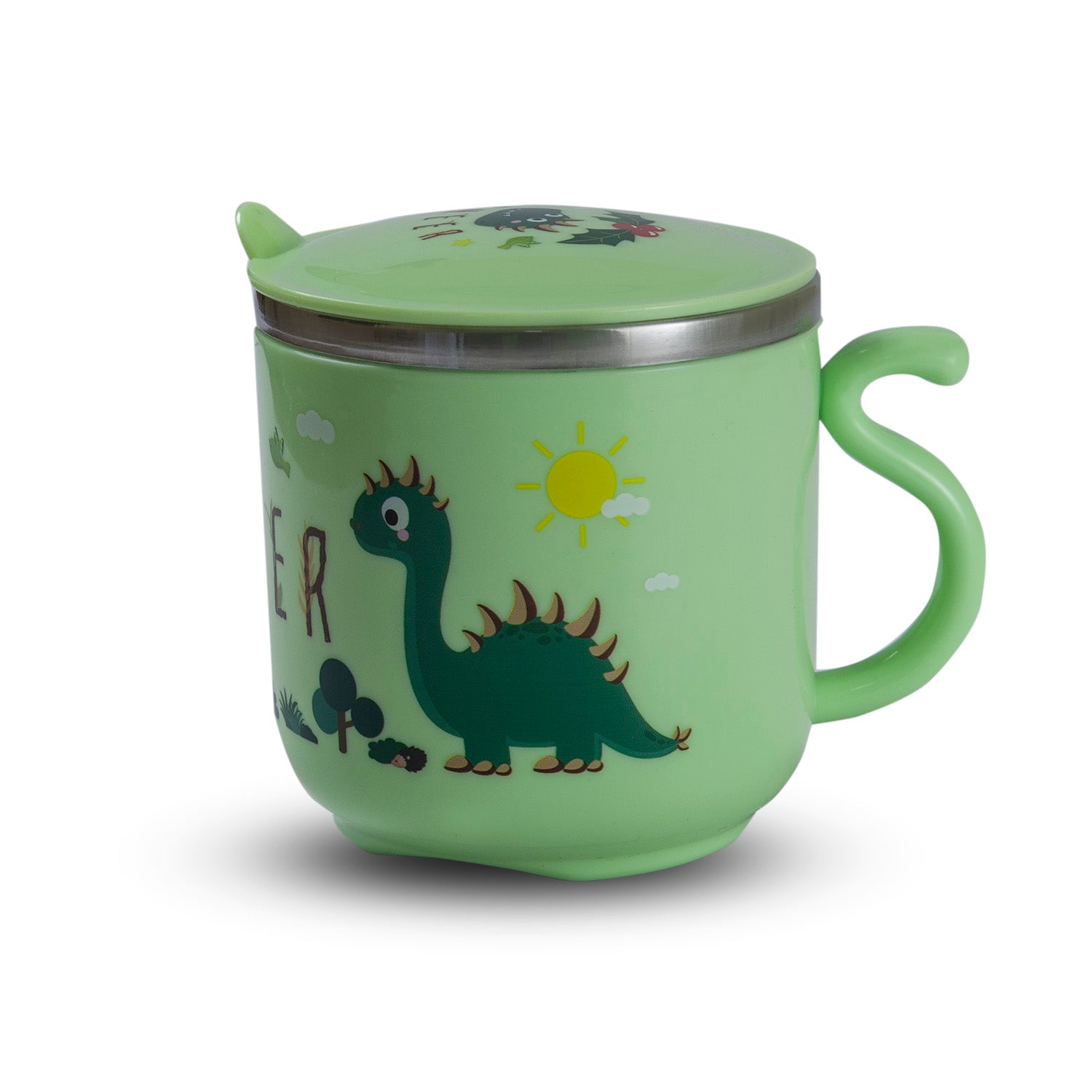 Stainless Steel Water Cup with Lid Dinosaur - Green - Baby Moo