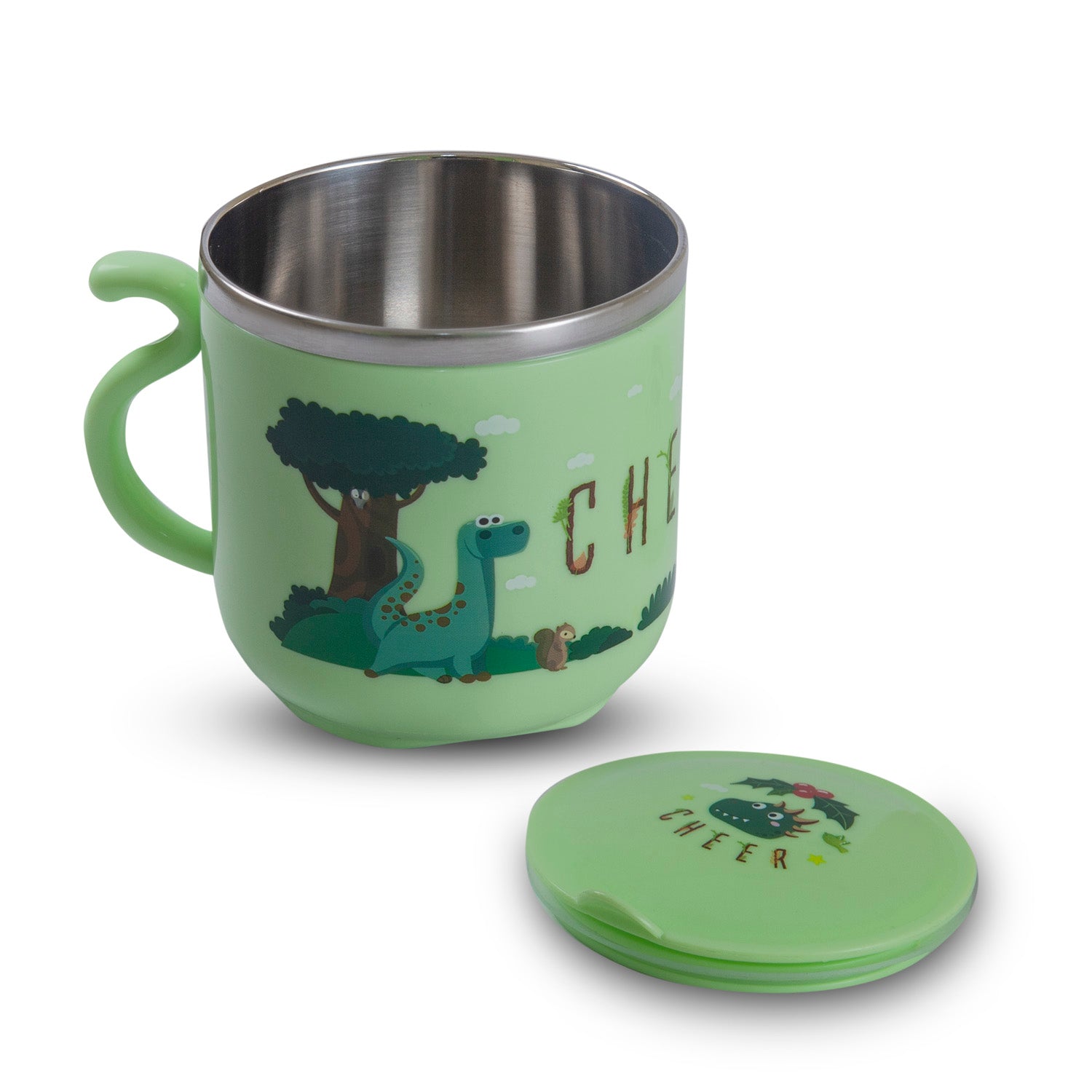 Stainless Steel Water Cup with Lid Dinosaur - Green - Baby Moo