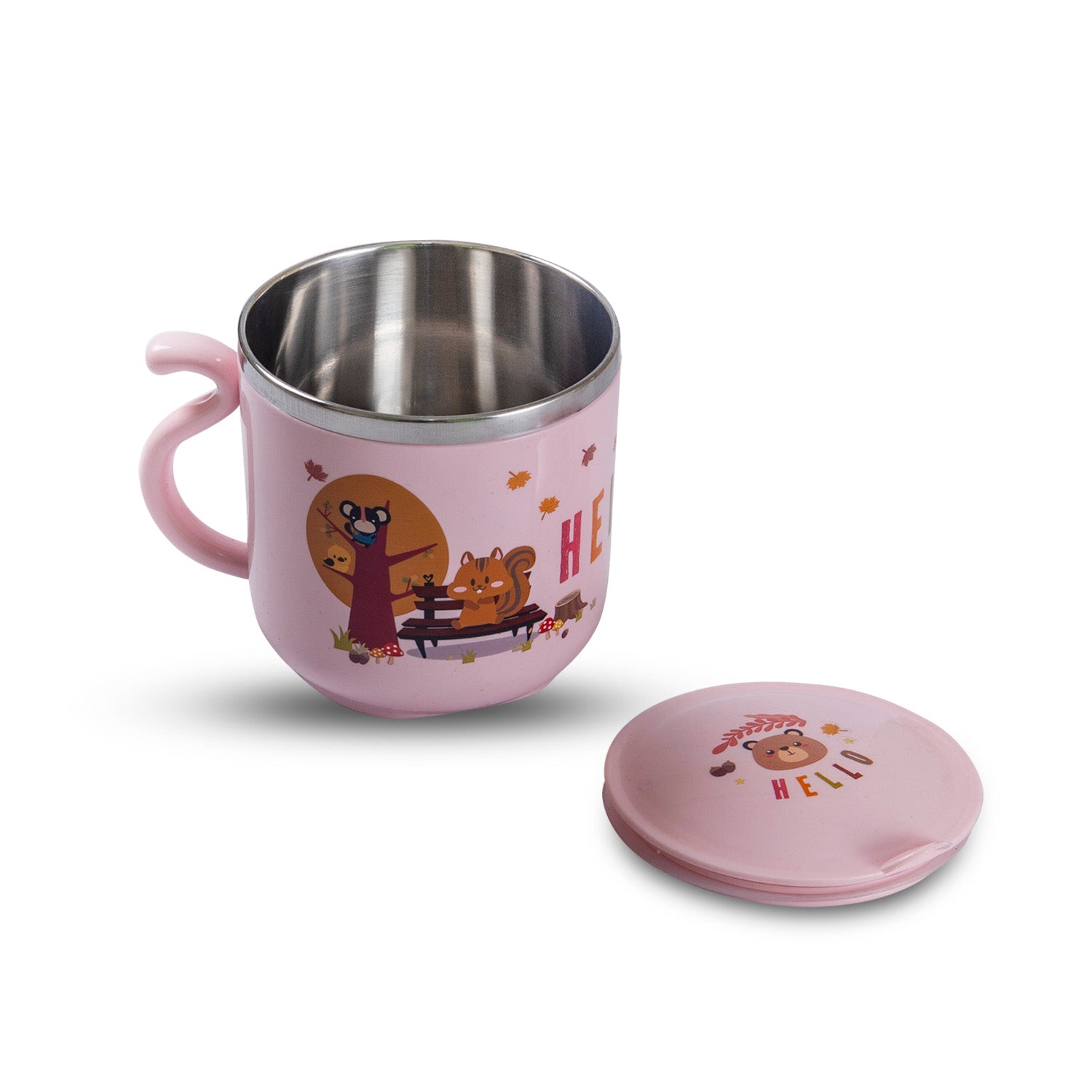 Stainless Steel Water Cup with Lid Bear - Pink