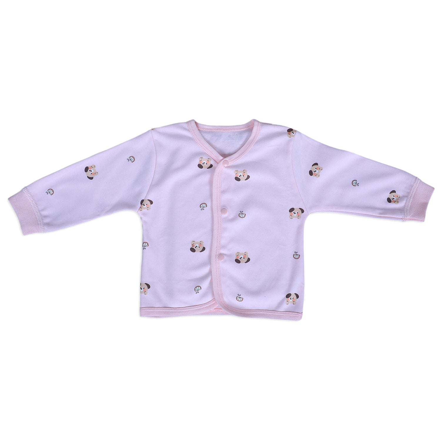 Cute Puppy Full Sleeves 2 Piece Buttoned Pyjama Set Night Suit - Pink - Baby Moo