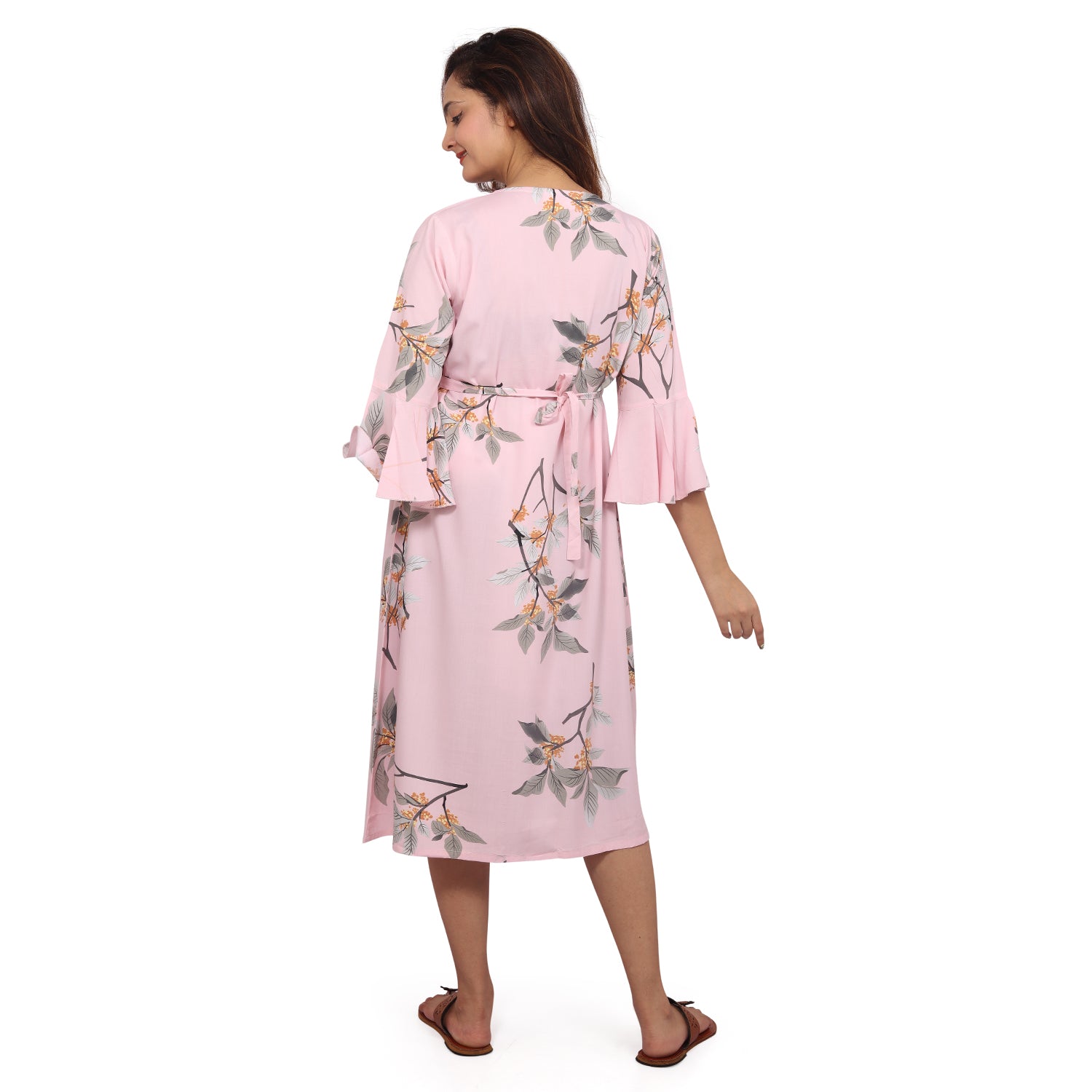 Baby Moo Half Sleeves Comfortable Nursing And Maternity Dress Flower Print - Pink - Baby Moo