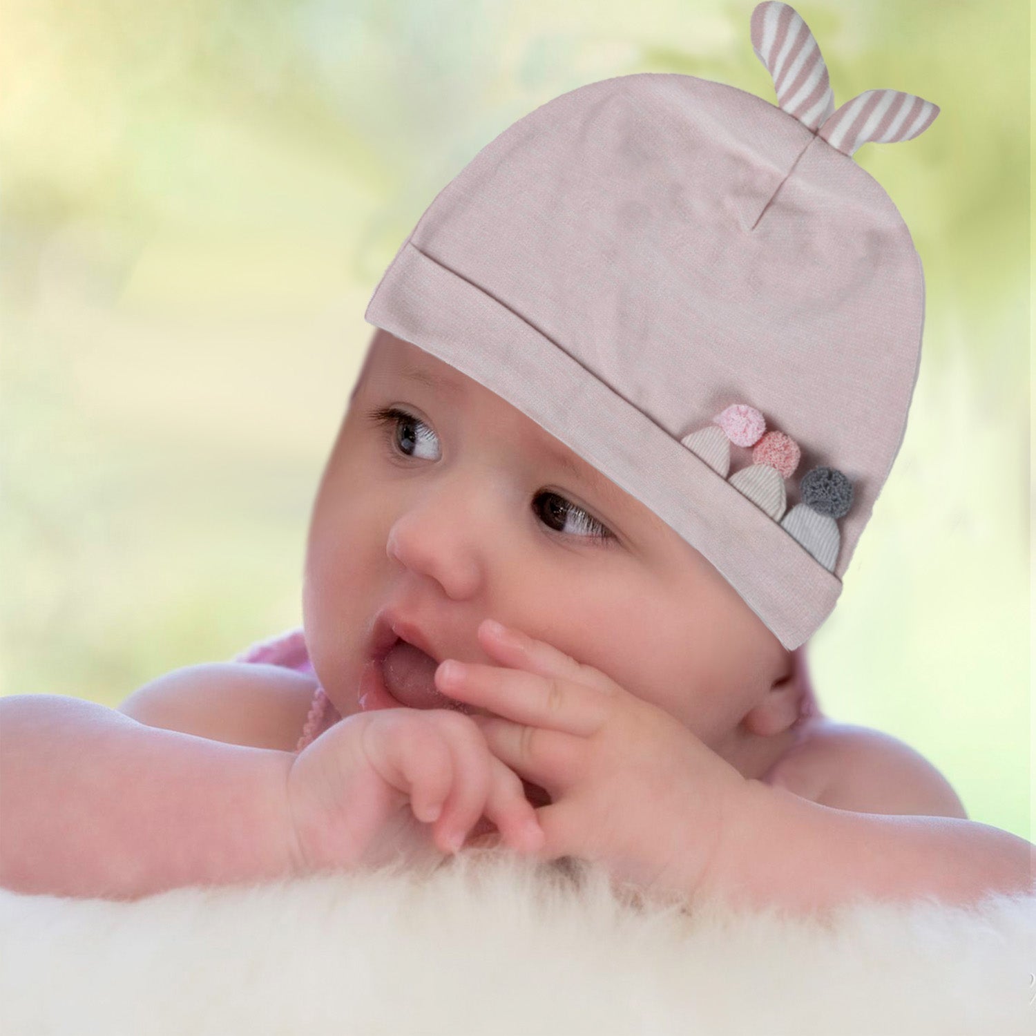 Baby Moo Bunny 3D Ears Infant Beanie Cap - Peach - Baby Moo