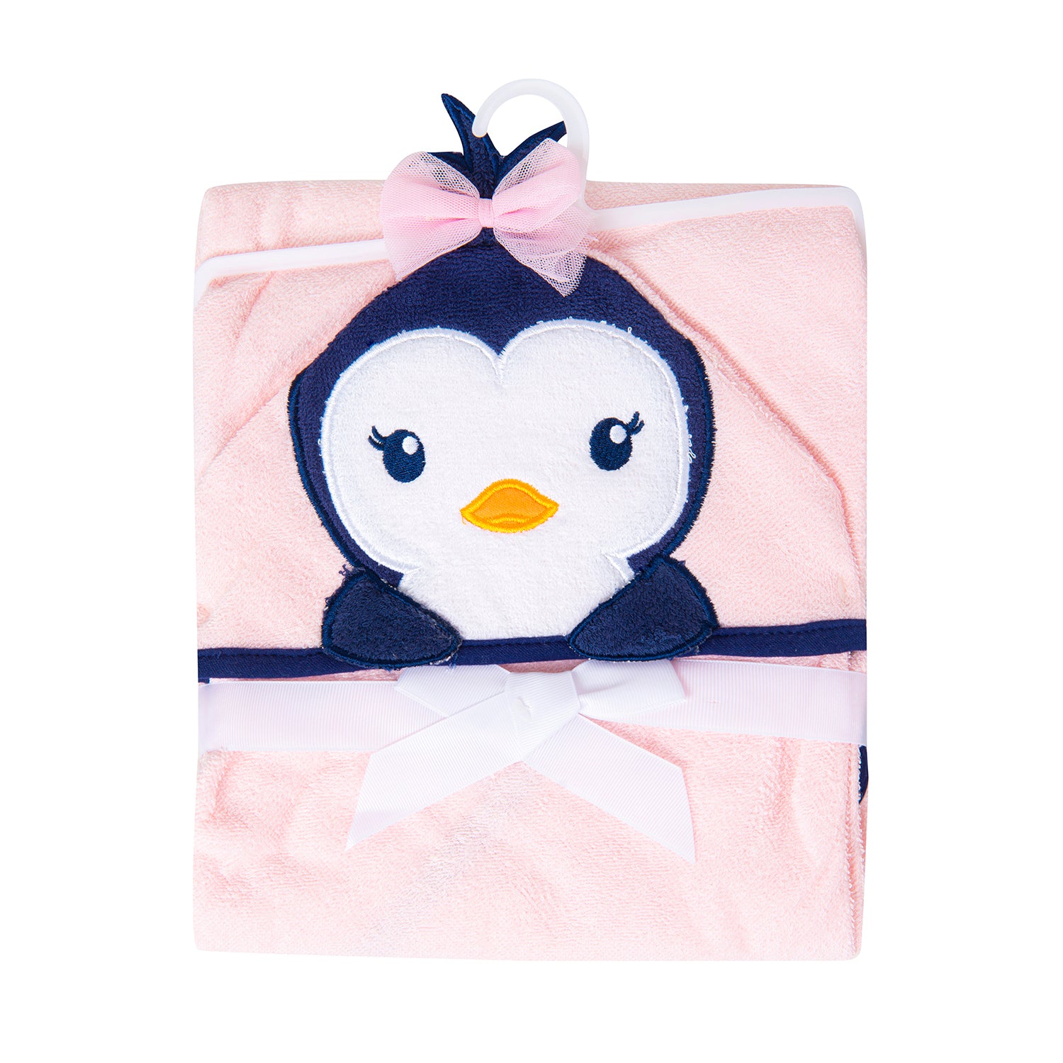 Bathing Hooded Towel 100% Cotton Pretty Penguin Pink - Baby Moo
