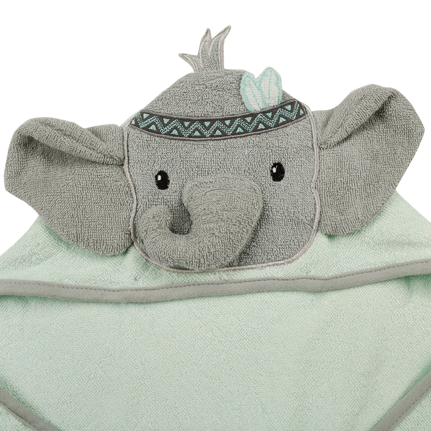 Tribal Elephant Mint Green Hooded Towel - Baby Moo
