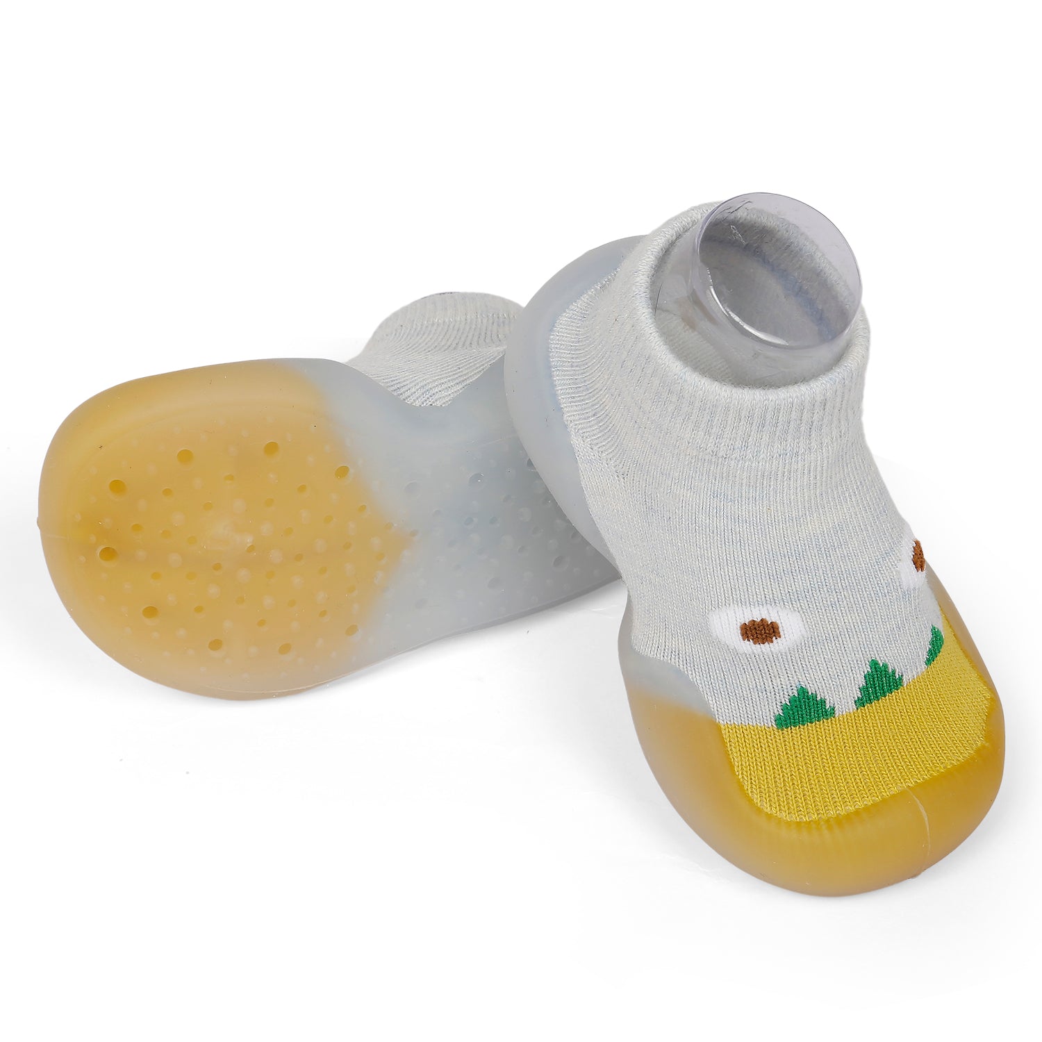 Cute Eye Anti-Skid Slip-On Rubber Sole Shoes - Grey, Yellow - Baby Moo