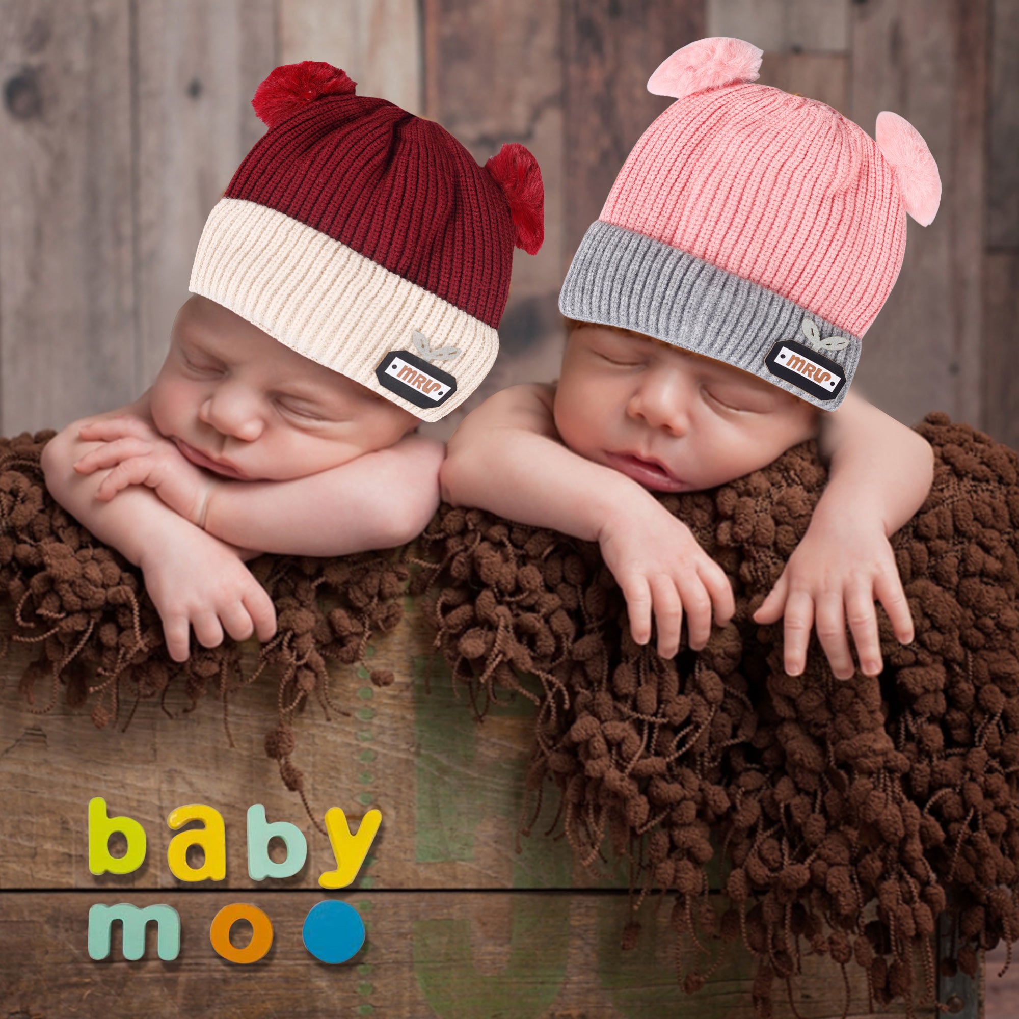 Pom Pom Maroon And Pink 2 Pk Woolen Cap - Baby Moo