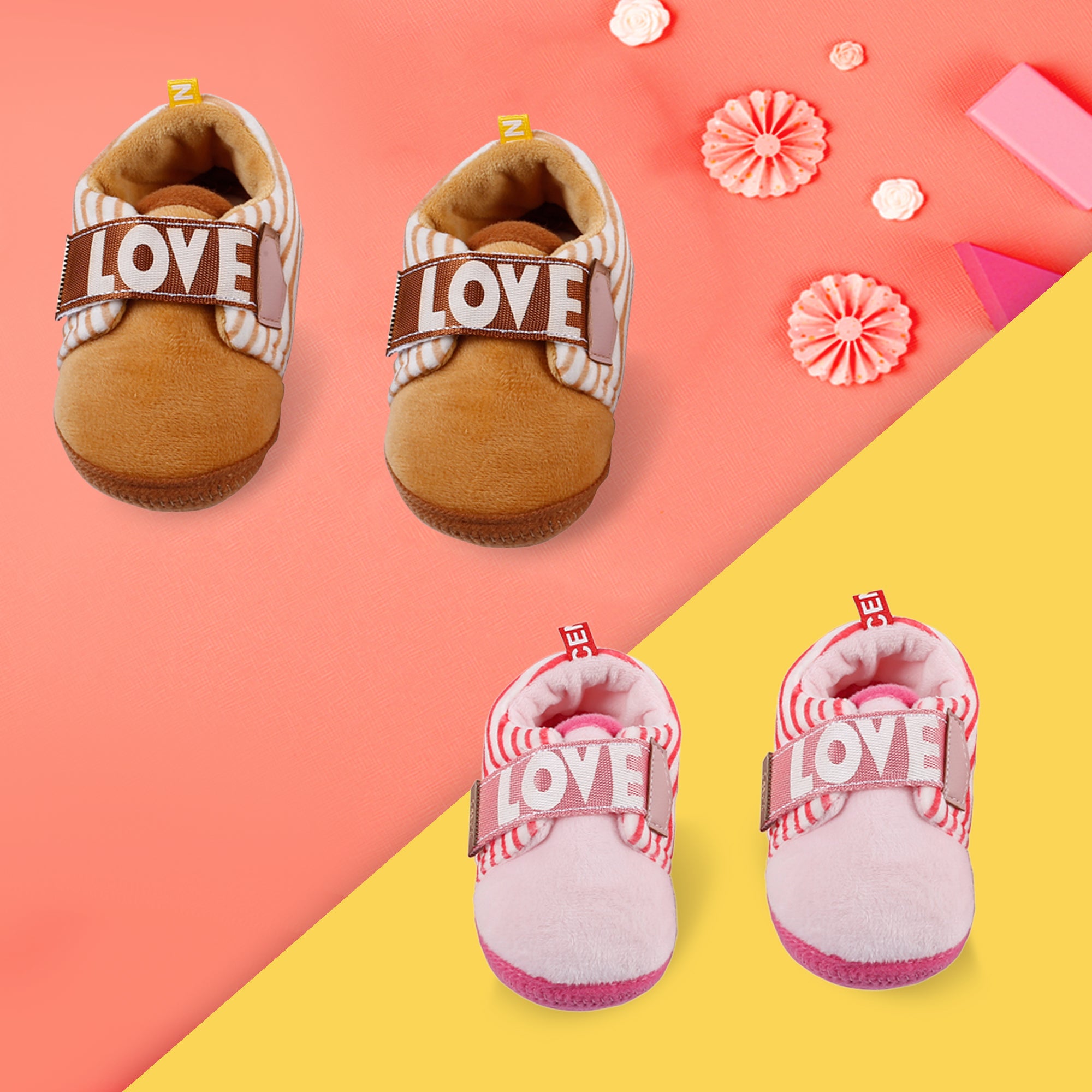 All About Love Brown And Pink 2 Pk Booties - Baby Moo