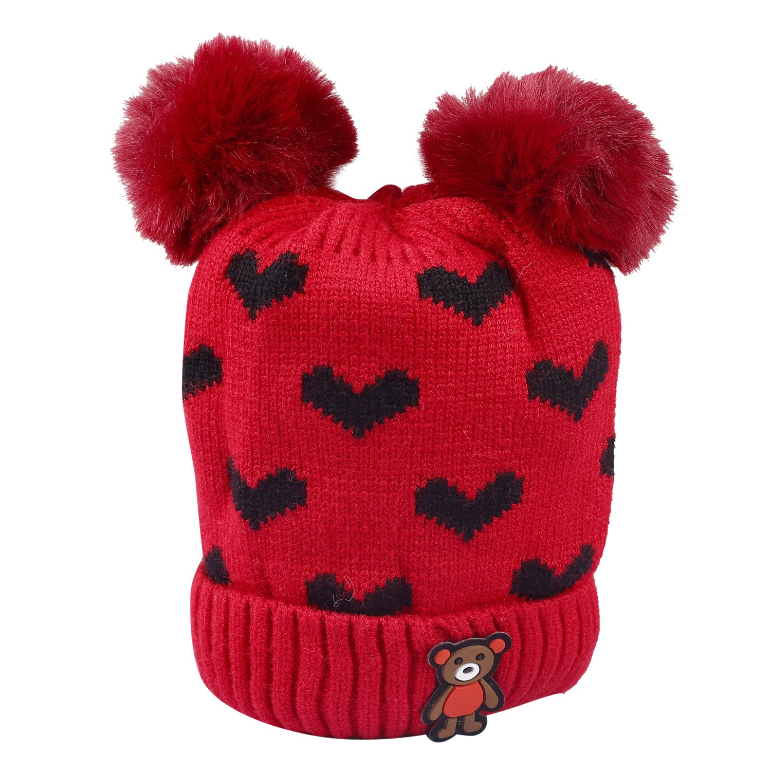 Pom Pom Hearts Red And Pink 2 Pk Woolen Cap - Baby Moo