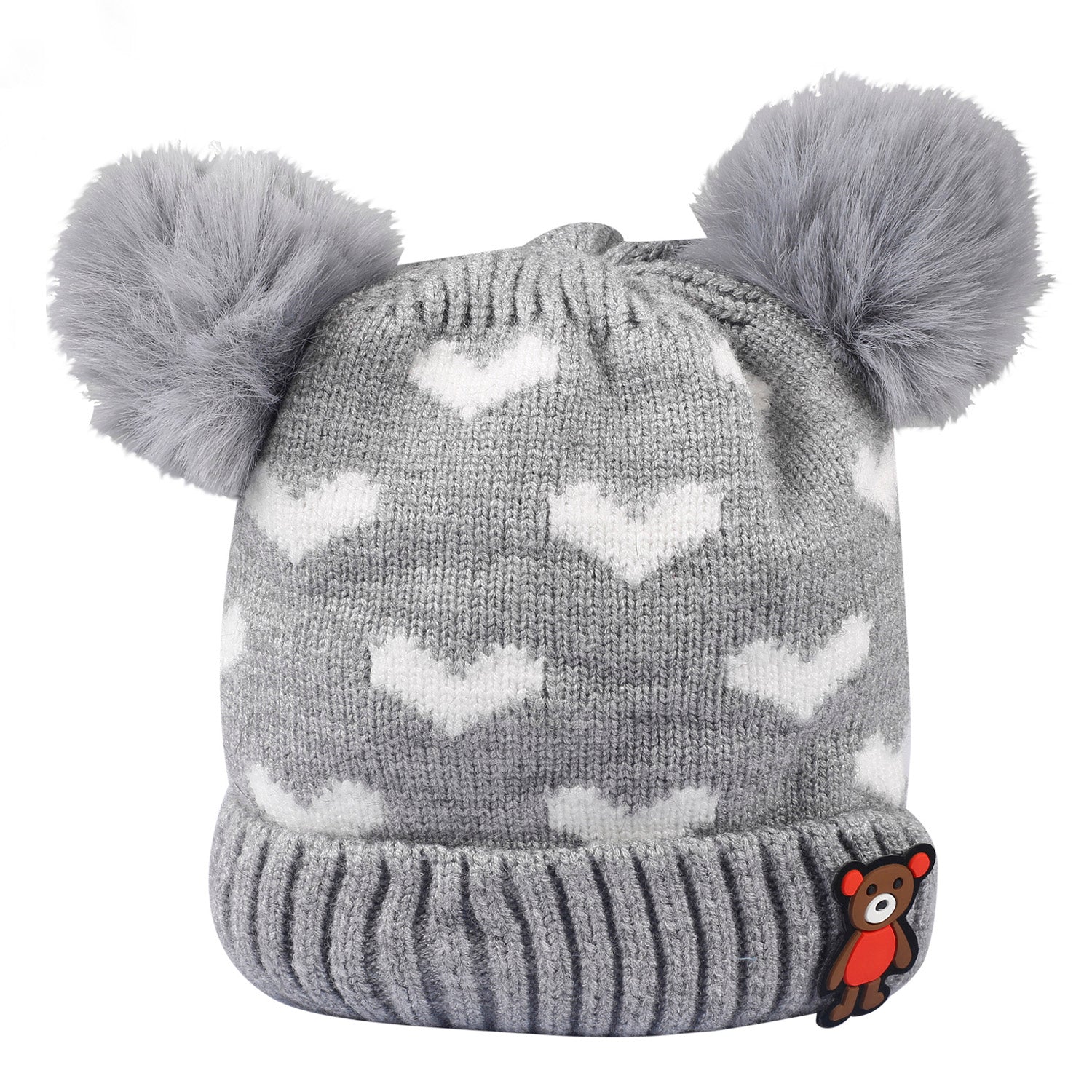 Pom Pom Hearts Blue And Grey 2 Pk Woolen Cap - Baby Moo