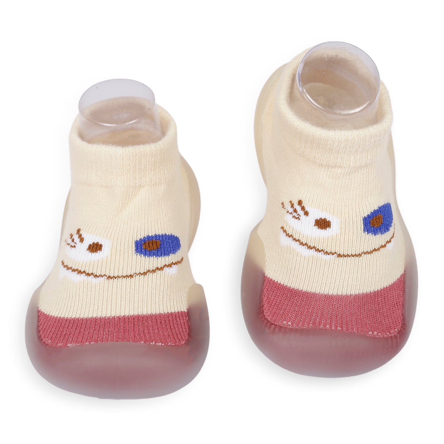 Cute Eye Anti-Skid Slip-On Rubber Sole Shoes - Cream, Maroon - Baby Moo