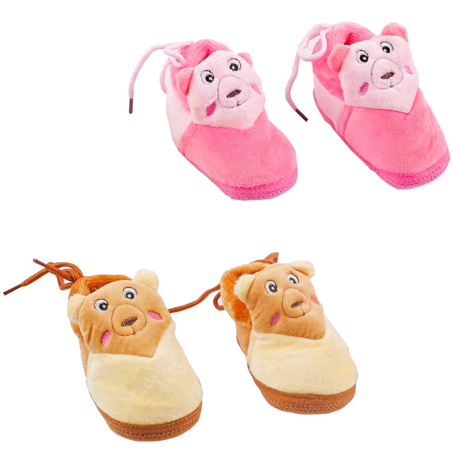 Cuddly Bear Pink And Yellow 2 Pk Booties - Baby Moo
